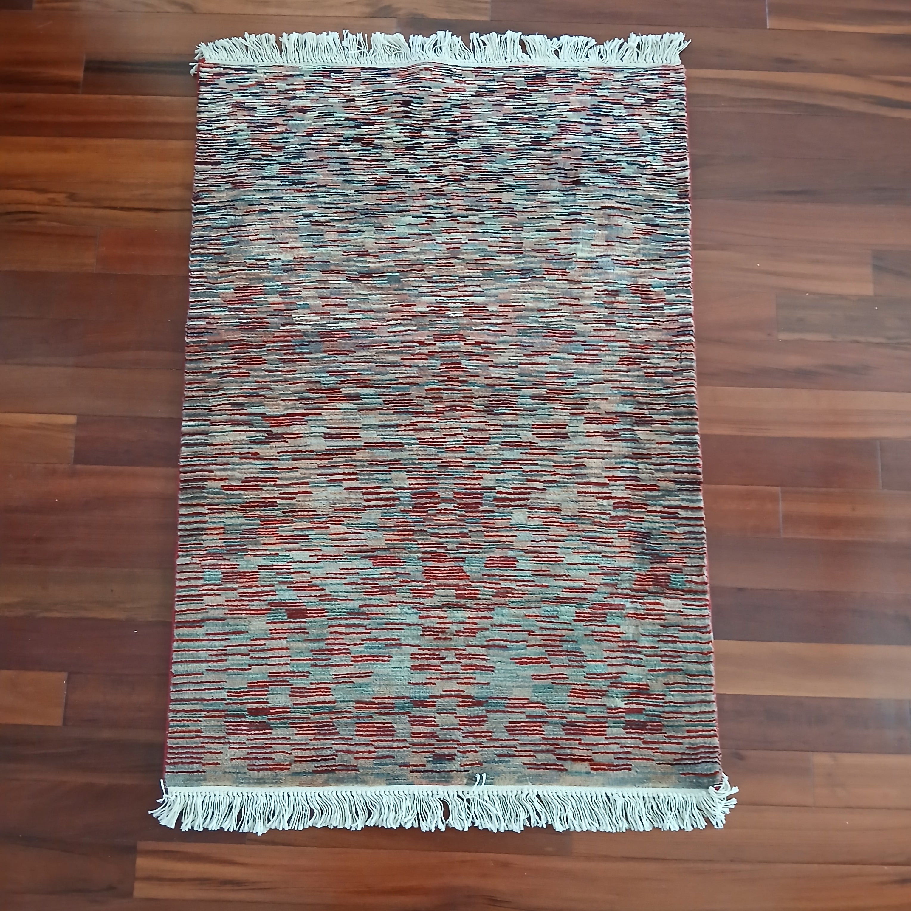 Dramatic Vintage Hand-Woven Moroccan Stripe Design Rug