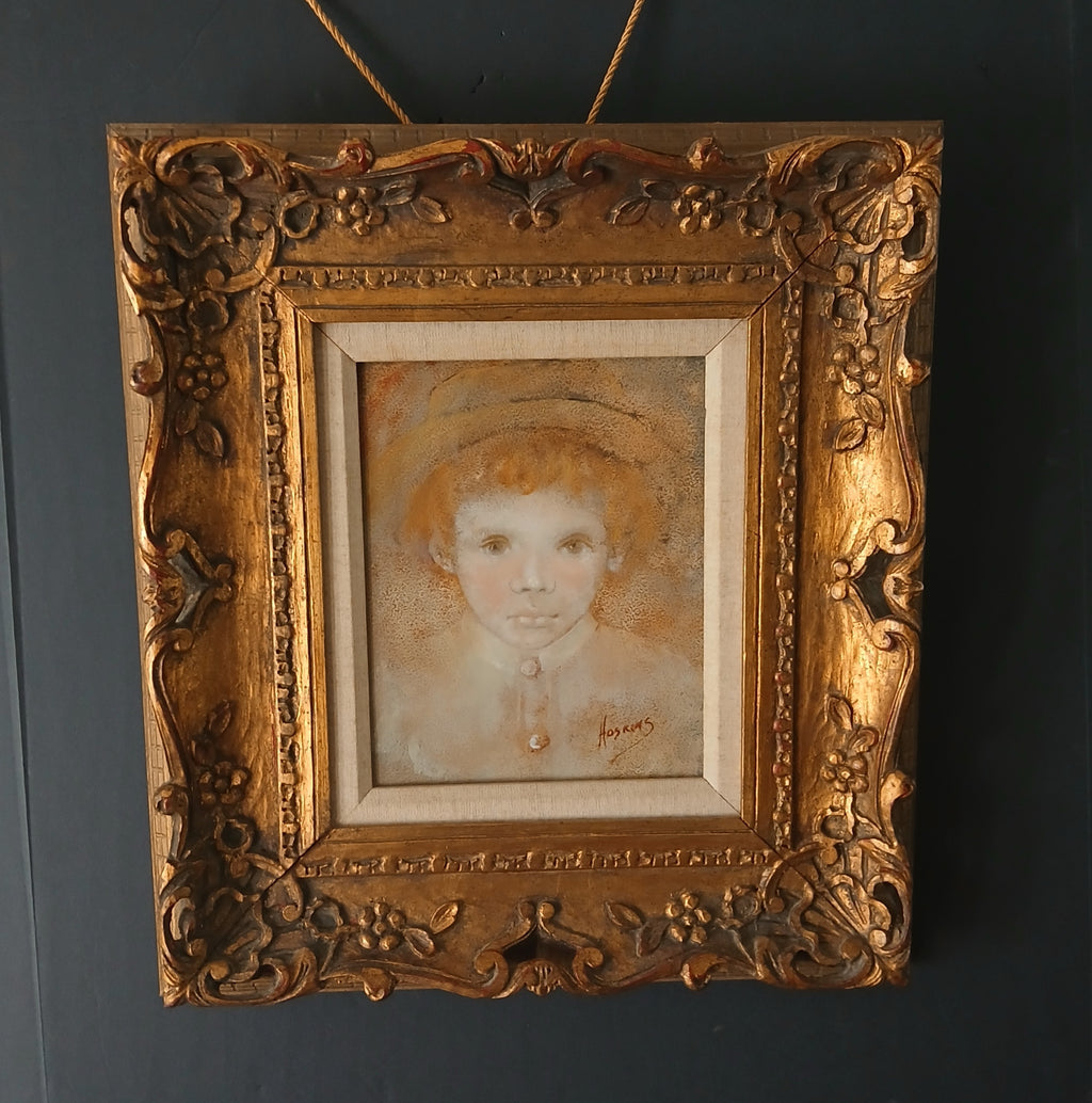 Mid-Century Oil Portrait of a Sweet Child by Nadine Campbell Hoskins c. 1960s