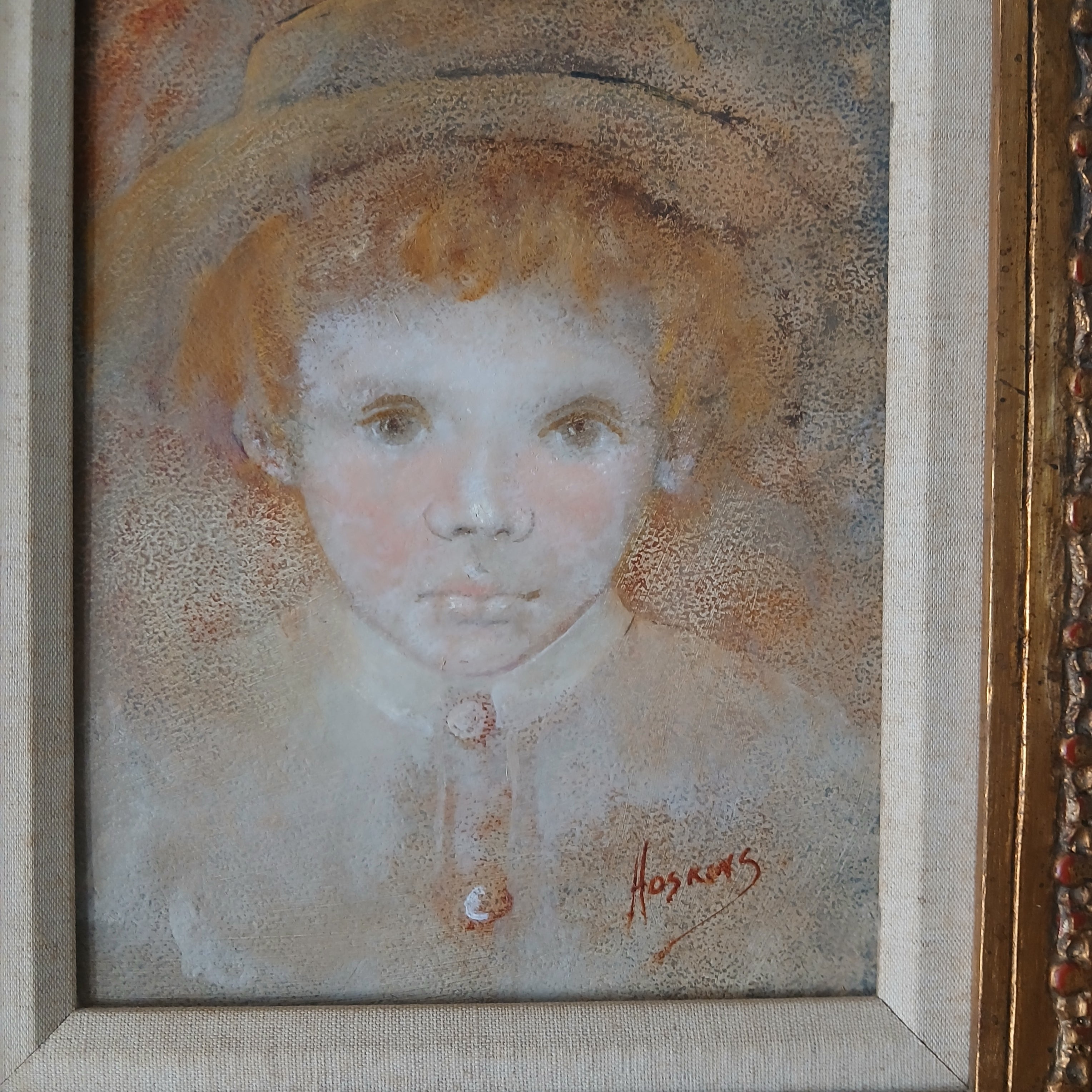 Mid-Century Oil Portrait of a Sweet Child by Nadine Campbell Hoskins c. 1960s