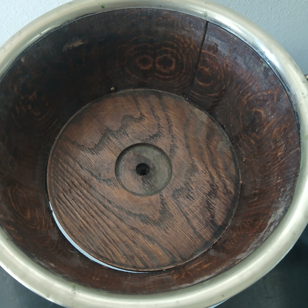 Rare Antique English Oak Trophy Bowl w Brass Fittings and Stag Horn Handles