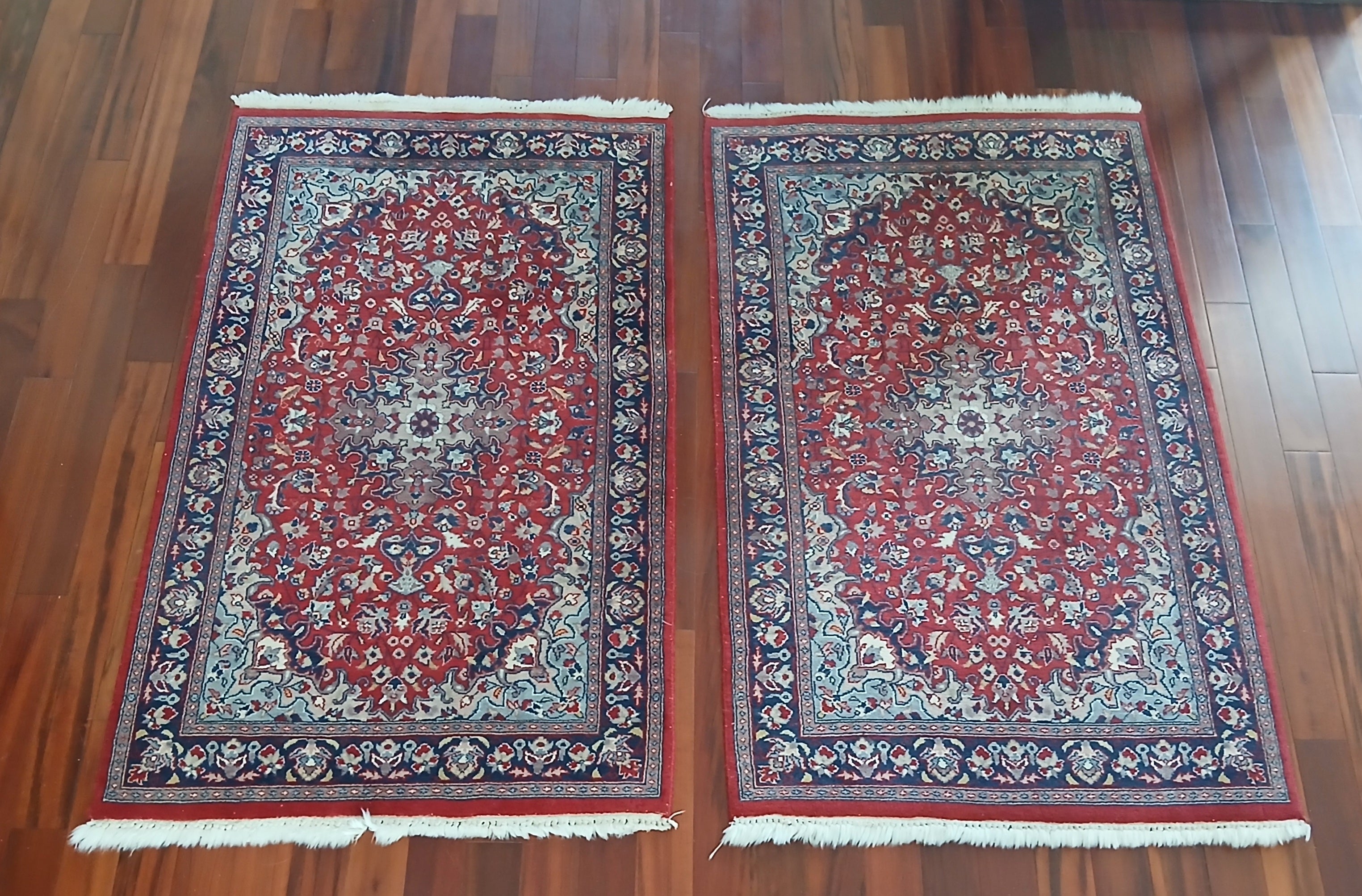 Matching Pair of Vintage Hand-Knotted Sarouk Rugs 31" x 51" each
