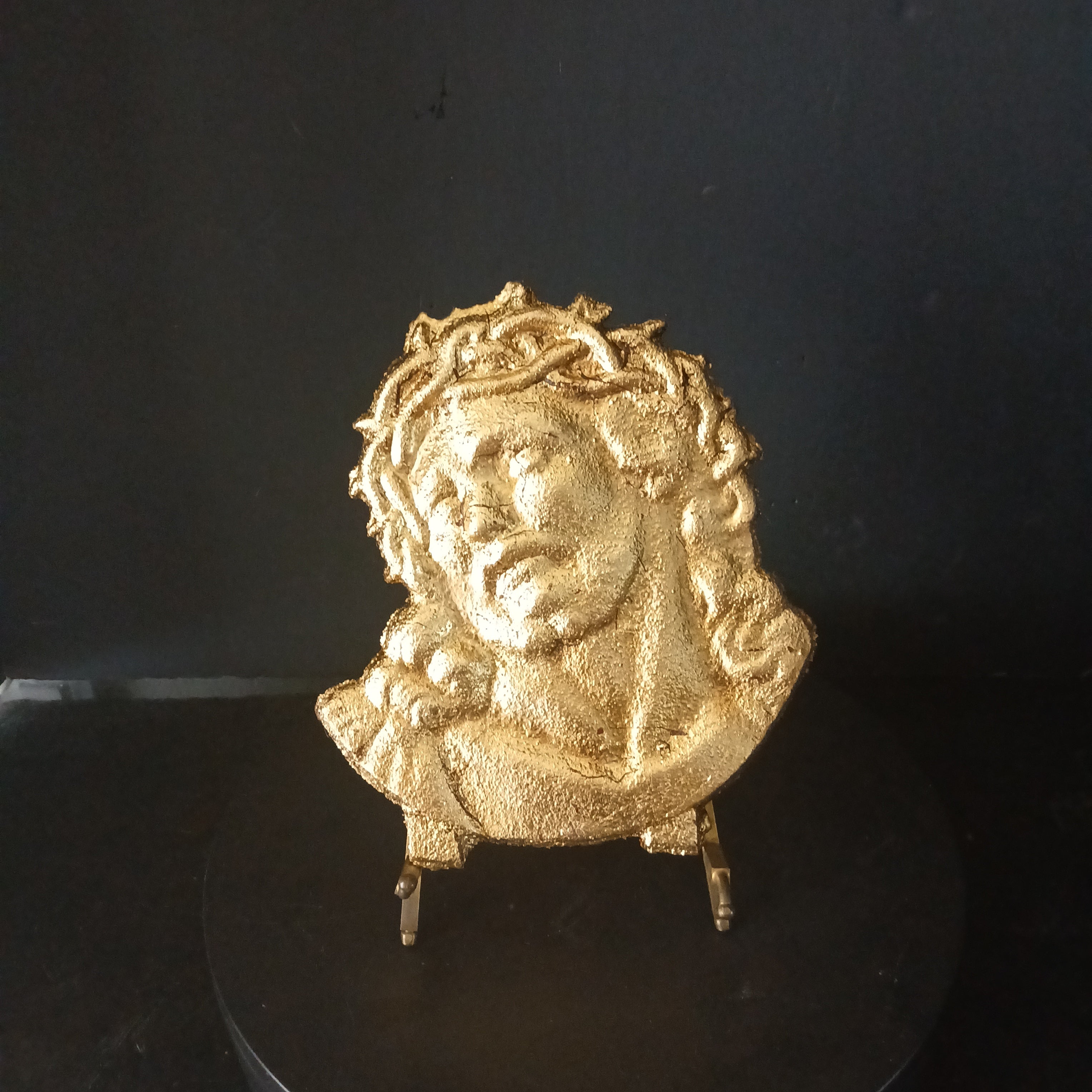 Antique Gilded Iron Plaque Jesus Crown of Thorns