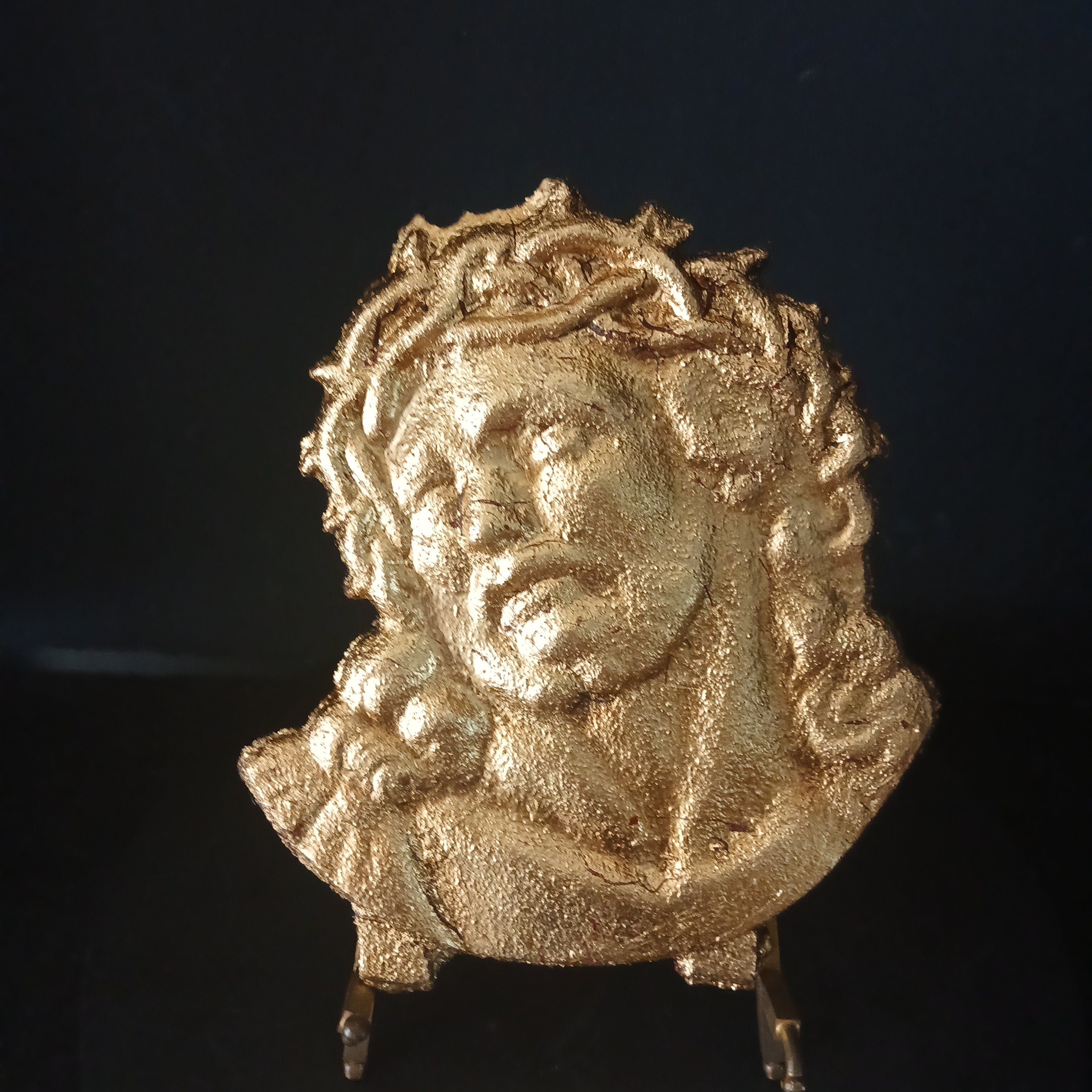 Antique Gilded Iron Plaque Jesus Crown of Thorns