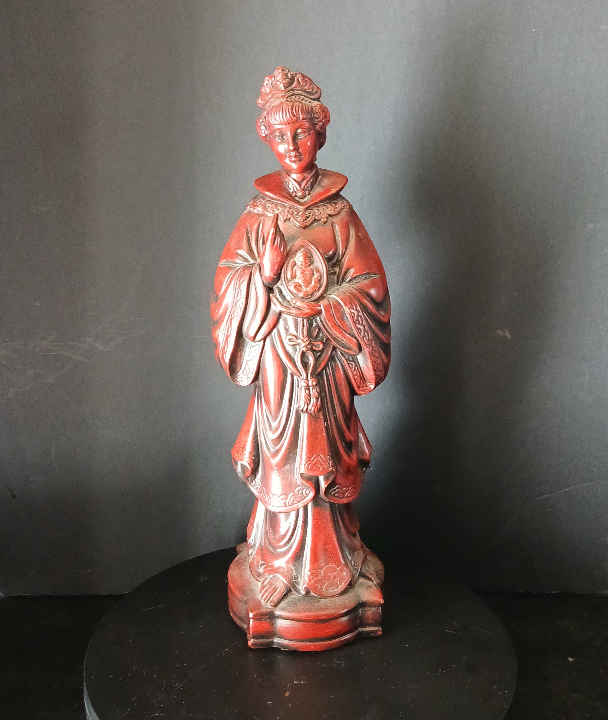 Ceramic Quan Yin Goddess Holding Buddha Image, 1950s