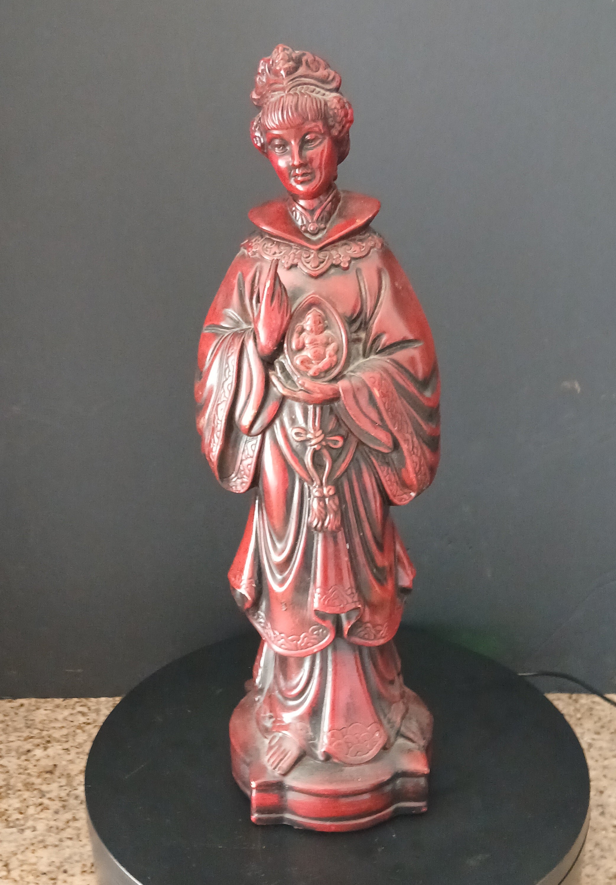 Ceramic Quan Yin Goddess Holding Buddha Image, 1950s