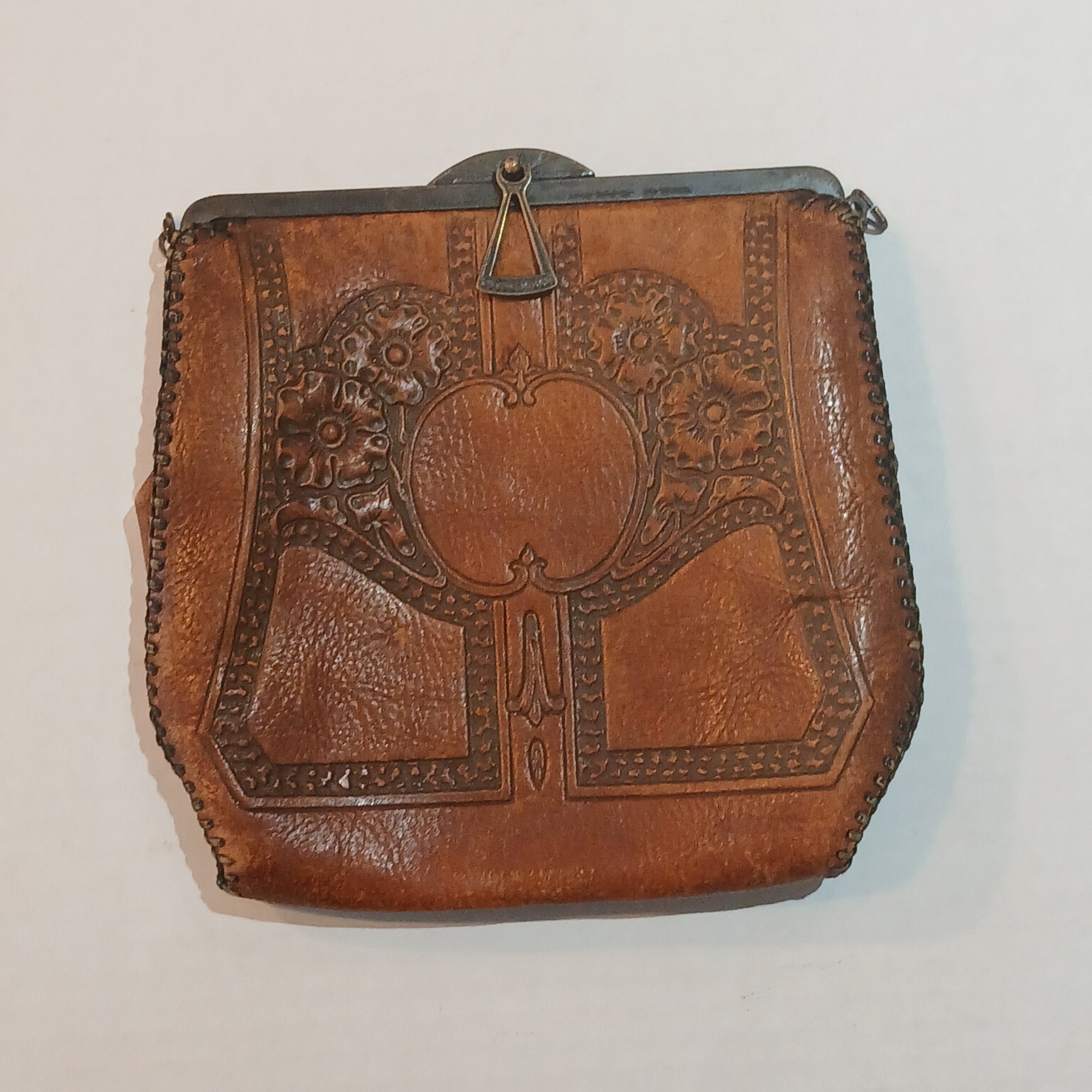 Vintage Amity Art Nouveau Style Tooled Leather Purse