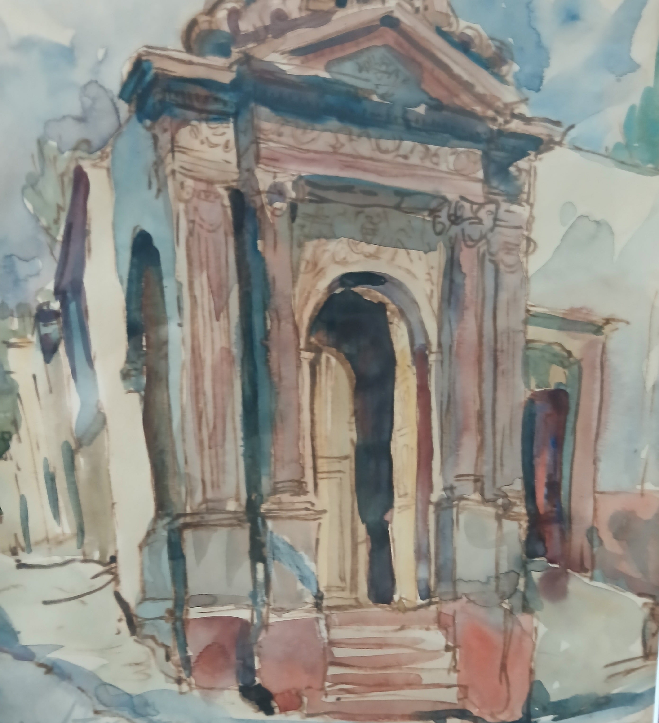Alfred J. Tulk Watercolor - Mexican Cemetery 1930s Listed Artist