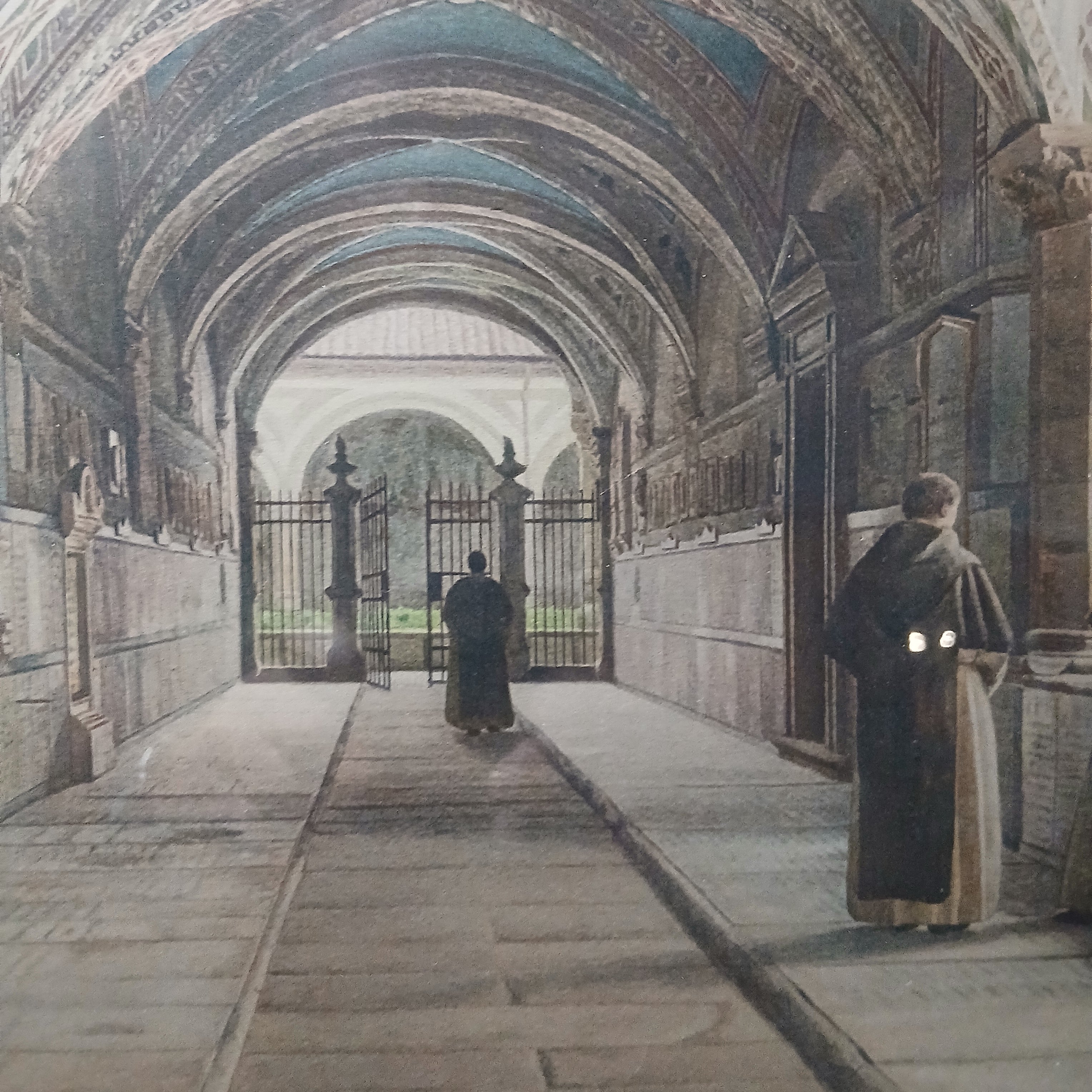 In the Cloisters-Vintage Lithograph by N. Barducci-Santa Maria Novella Basilica