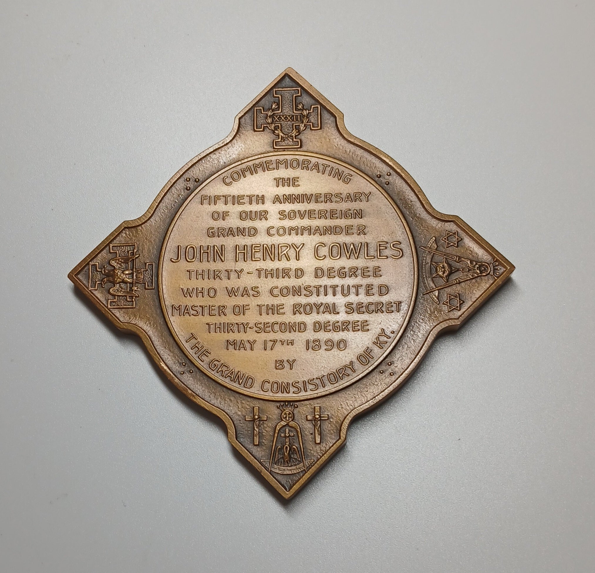 50th Anniversary Medal John Henry Cowles Grand Consistory of Kentucky Masonic 1940