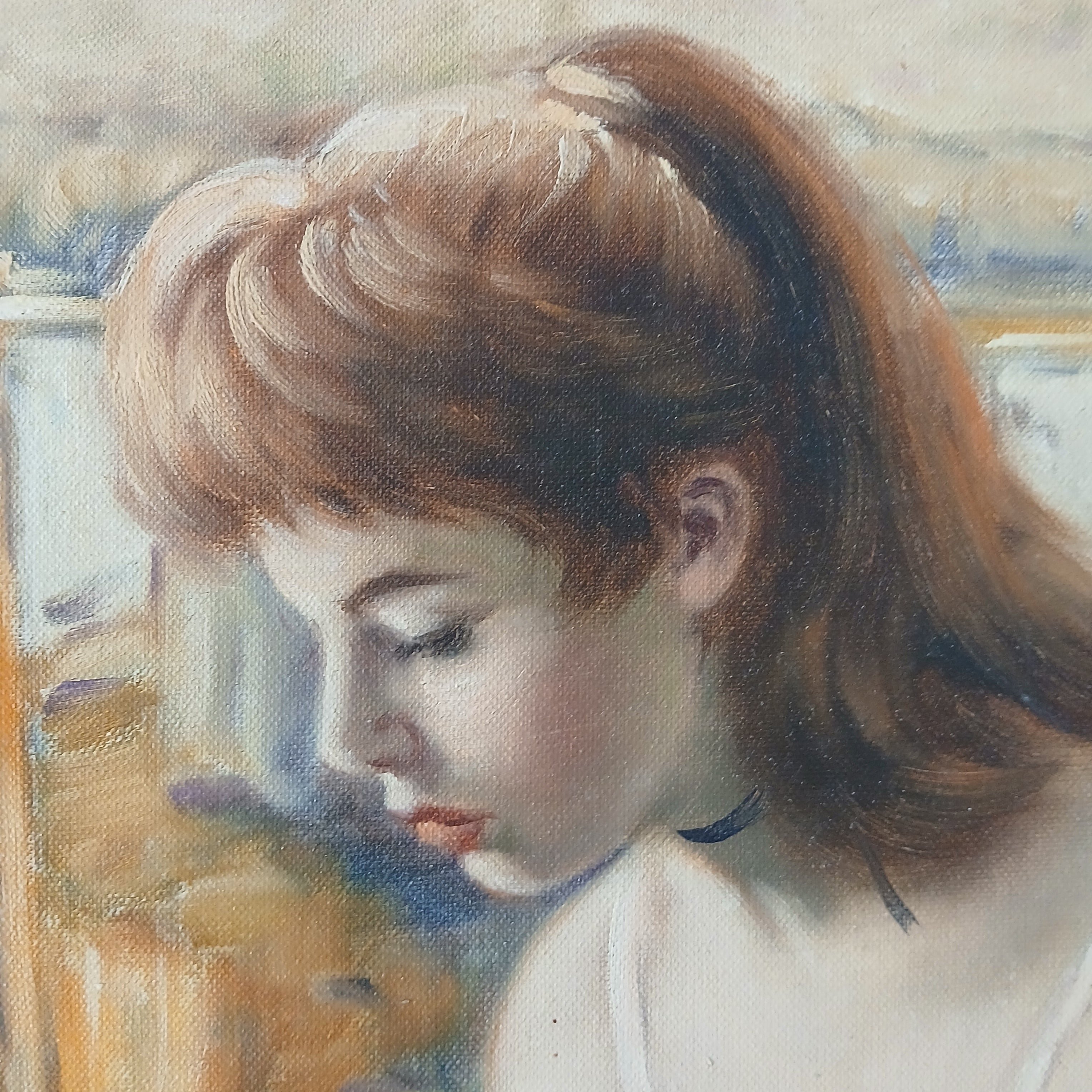 Ballerina Lacing Her Shoe Oil on Canvas by Helmut Brueninger Listed Artist