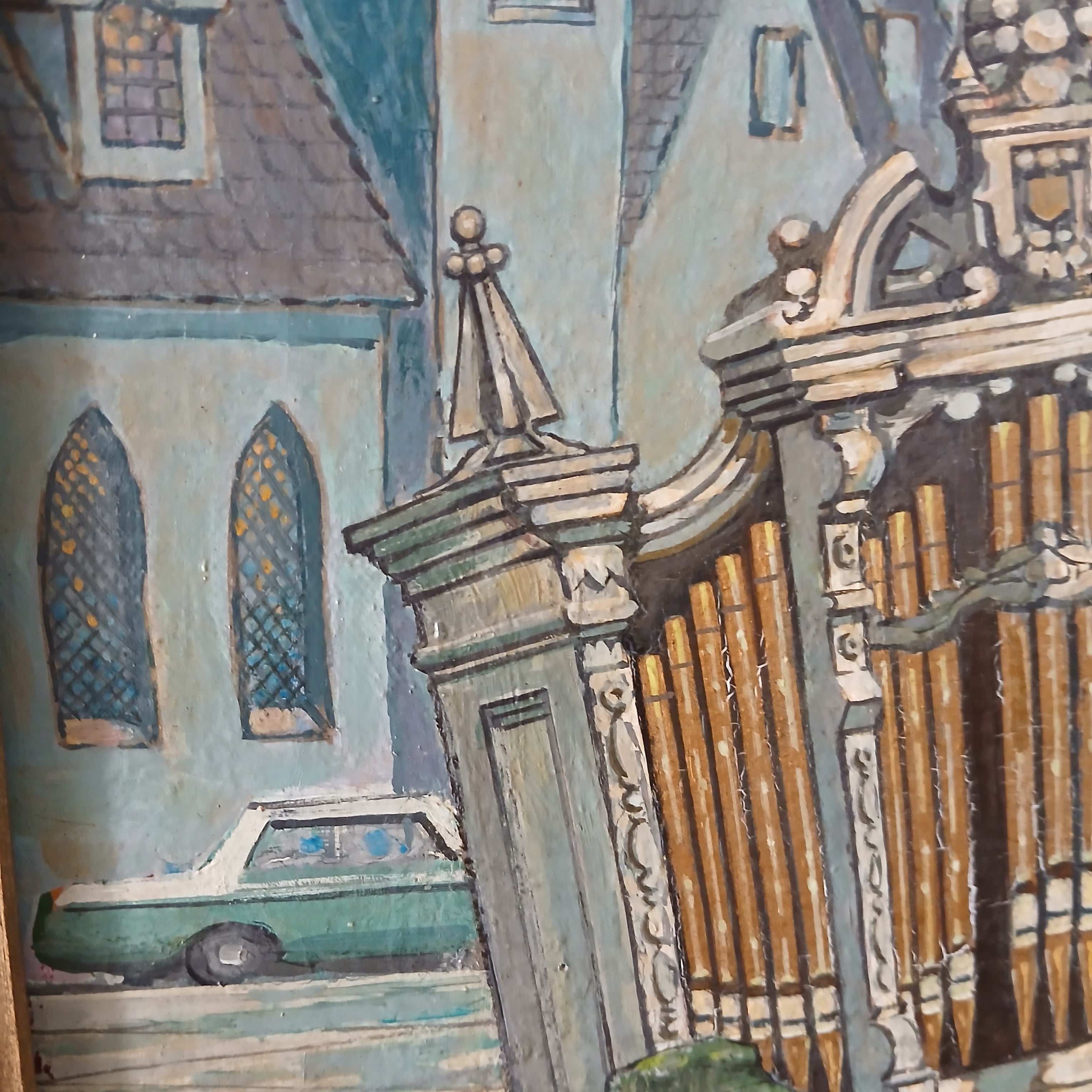 Delivering the Pipe Organ oil on canvas 1960s Original Illustration