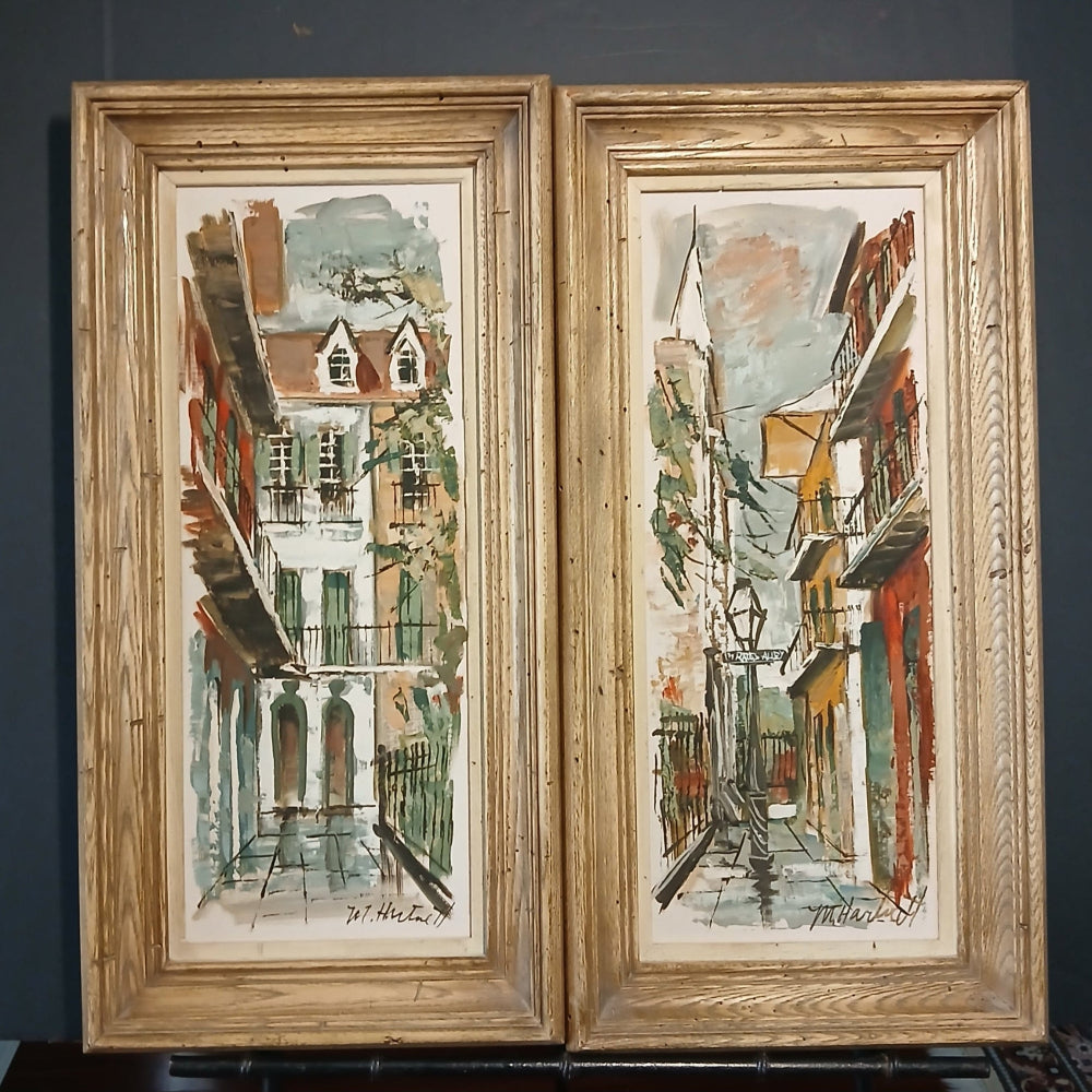 Pair of New Orleans Oils on Board by Maggie Hartnett Famous Mid-Century Artist