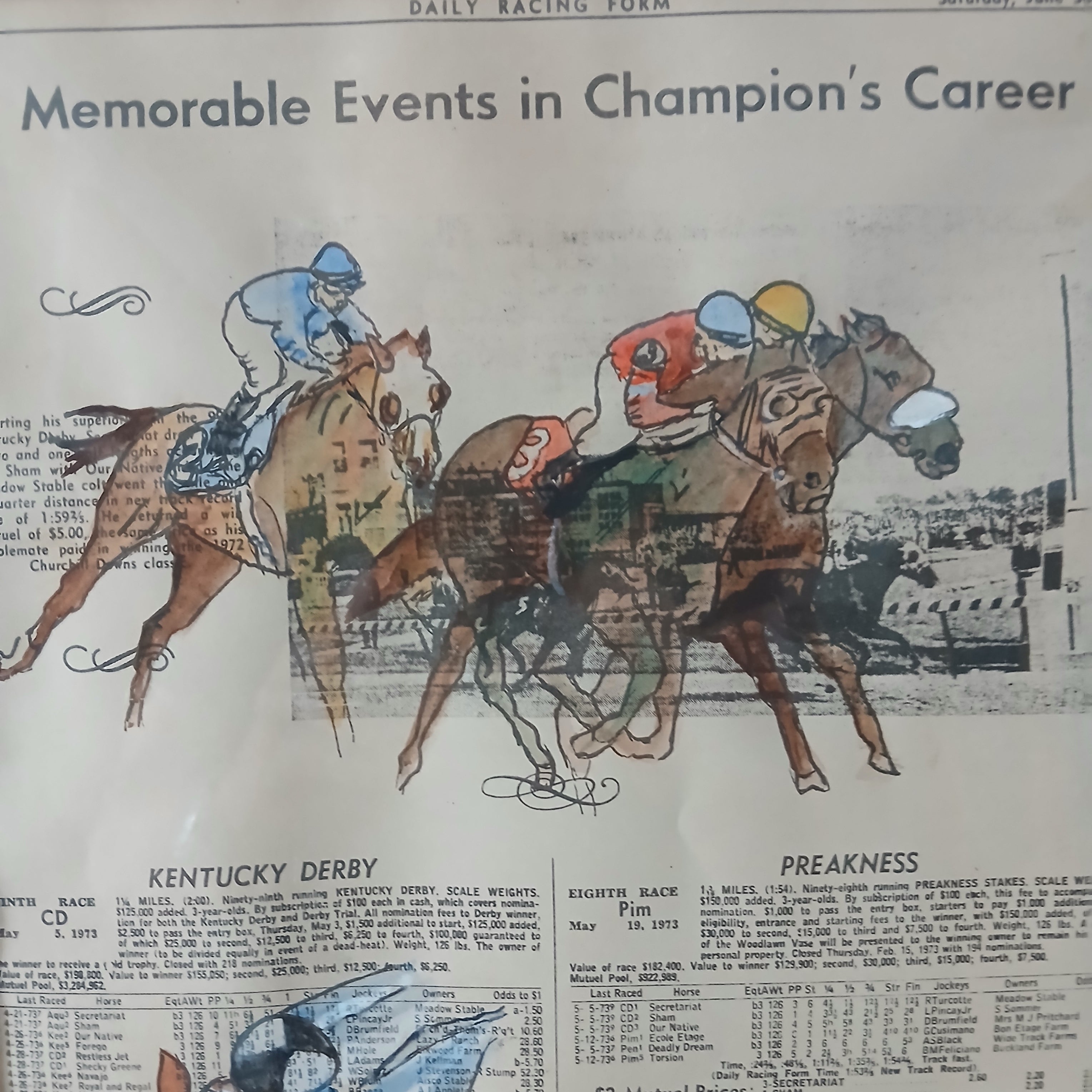 Historical Secretariat Watercolor by Noted Equestrian Painter Patrish Saratoga