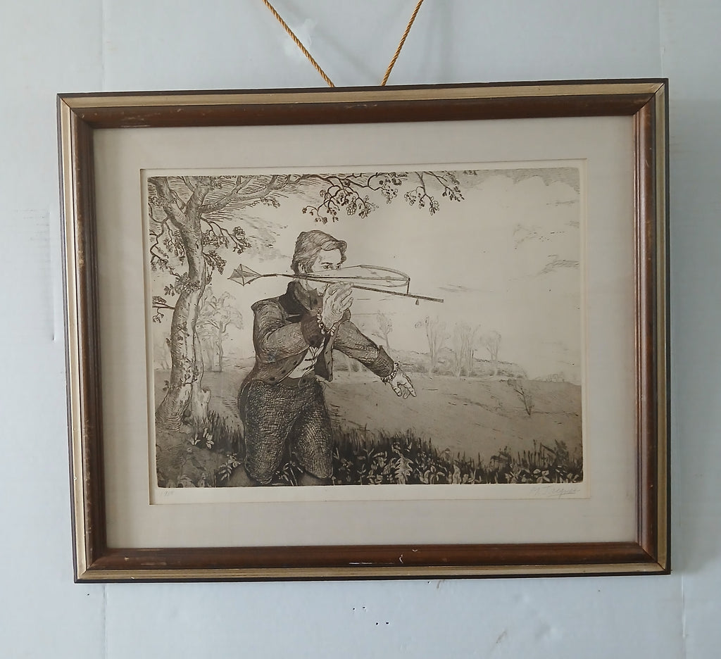Michael Jacques etching of George Cayley: The First Step- Aviation Pioneer