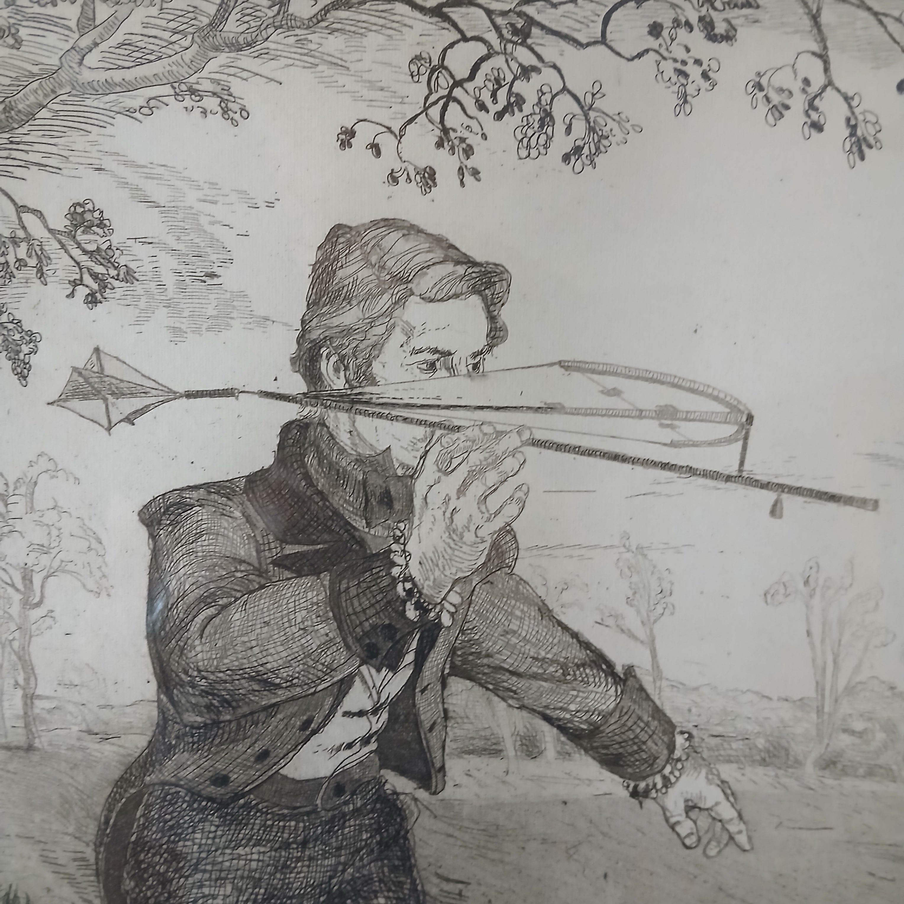 Michael Jacques etching of George Cayley: The First Step- Aviation Pioneer