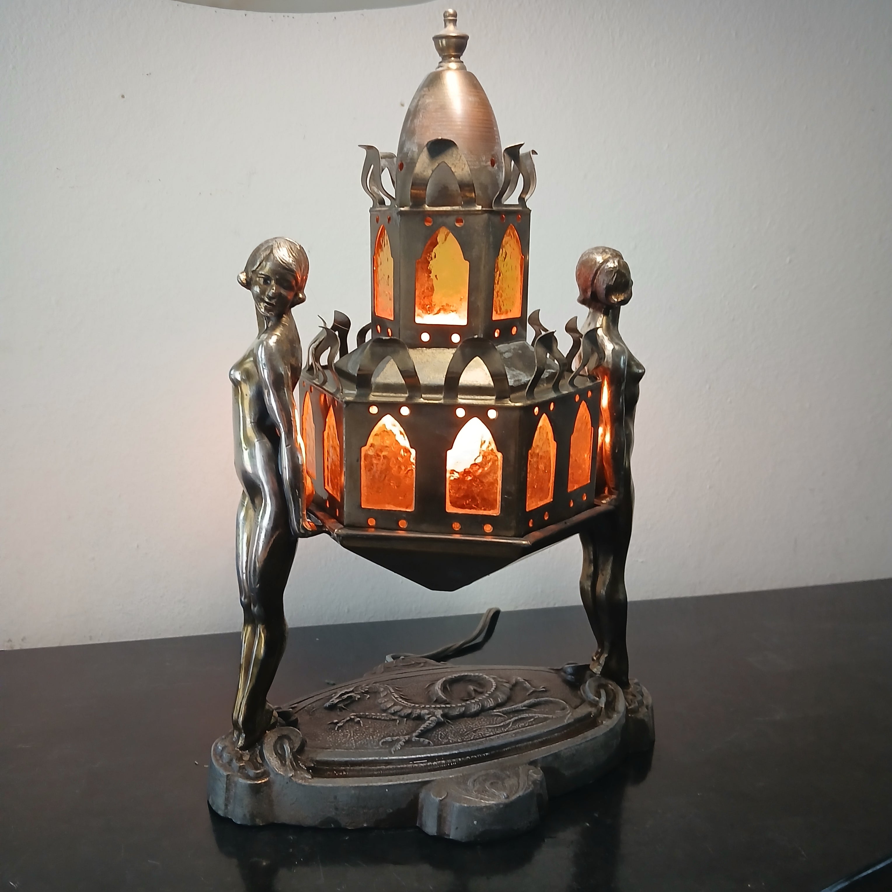 Magnificent Brass or Bronze Art Deco Figural Table Lamp