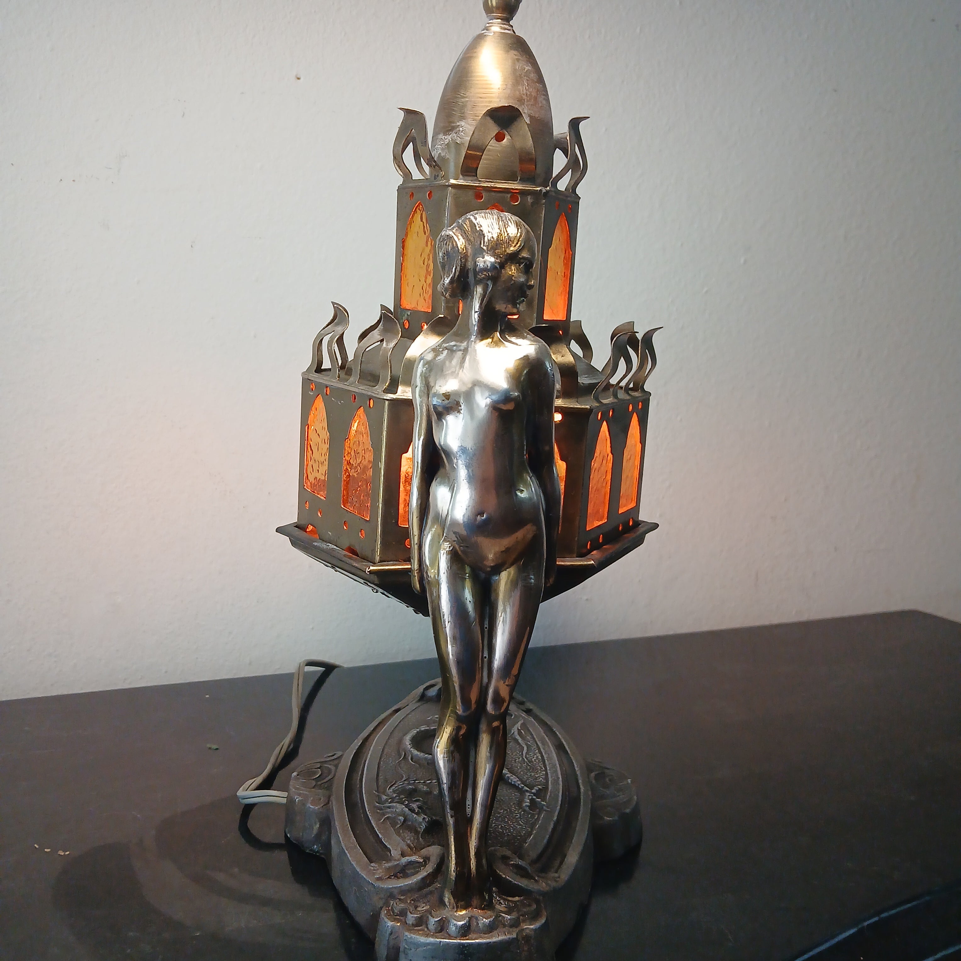 Magnificent Brass or Bronze Art Deco Figural Table Lamp