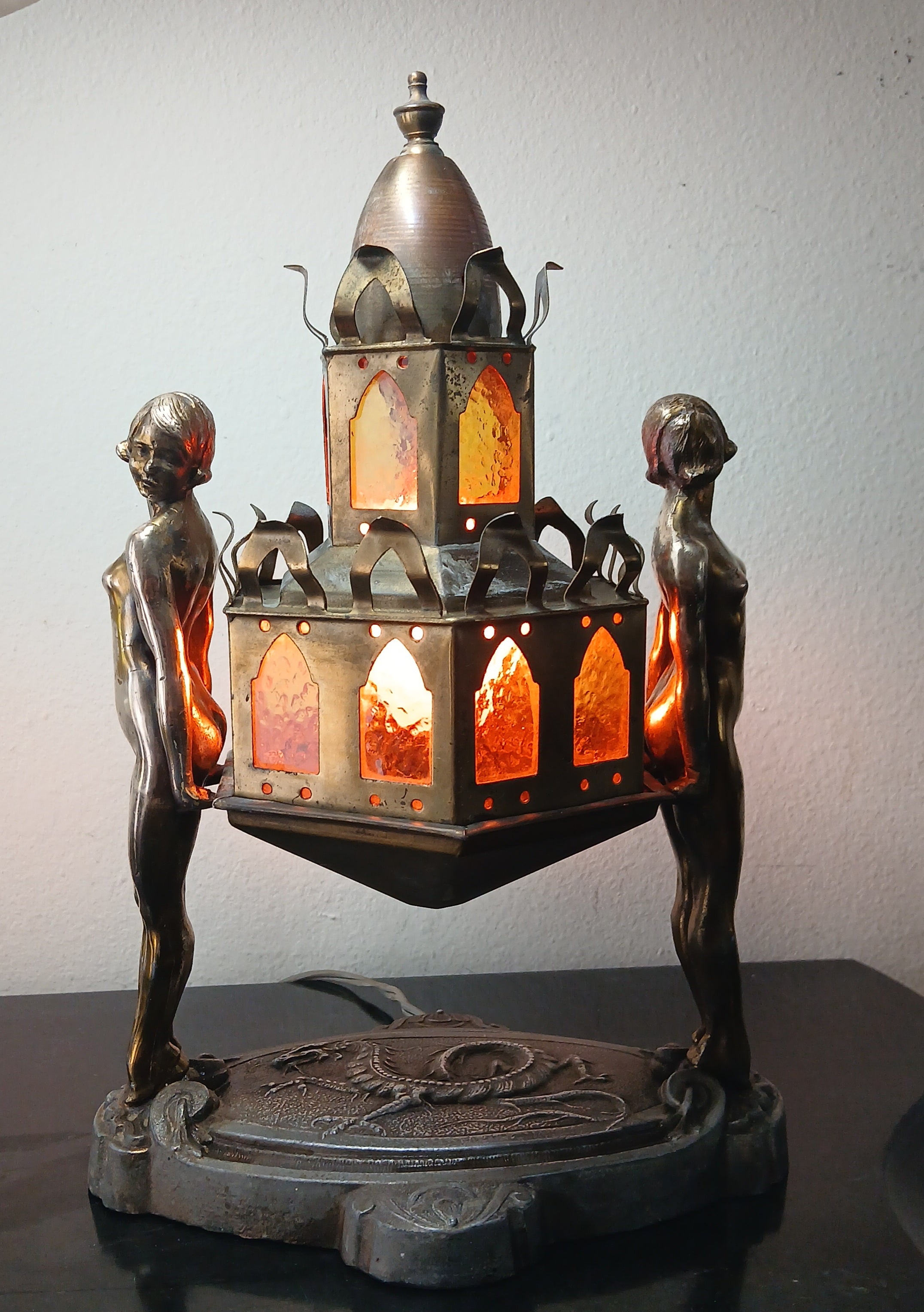 Magnificent Brass or Bronze Art Deco Figural Table Lamp