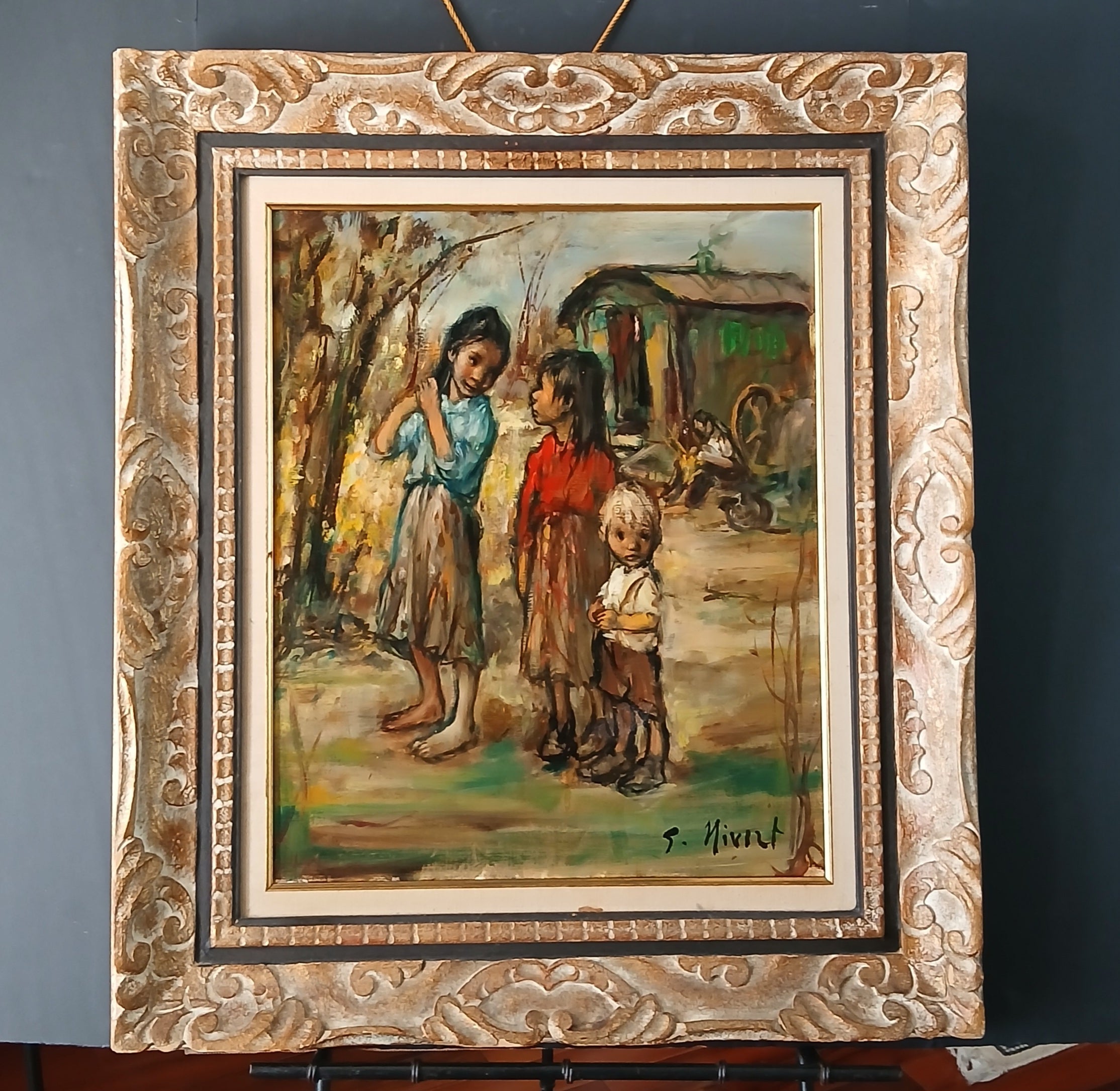 Heartwarming Oil Painting Gypsy Children - Listed French Artist Georgette Nivert