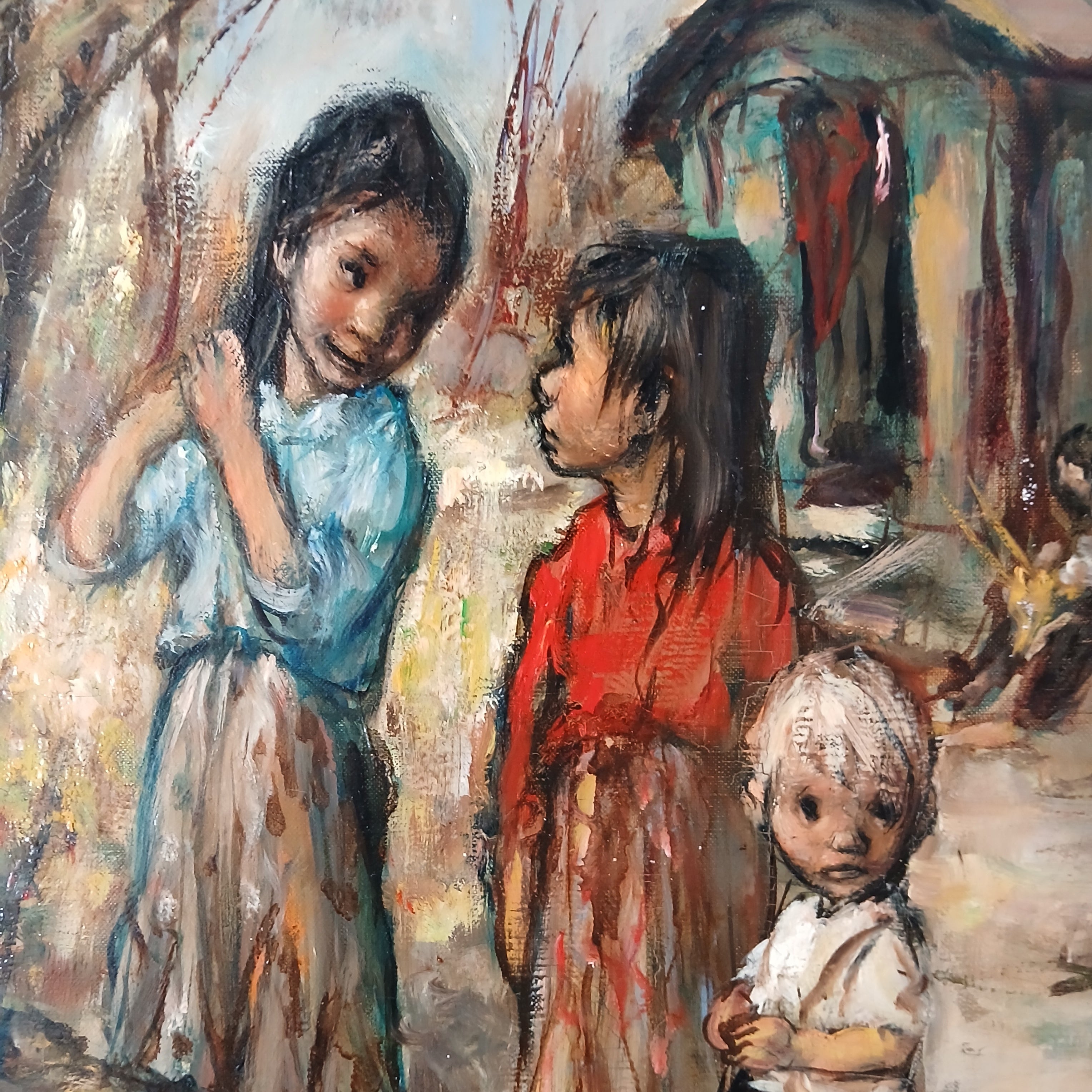 Heartwarming Oil Painting Gypsy Children - Listed French Artist Georgette Nivert