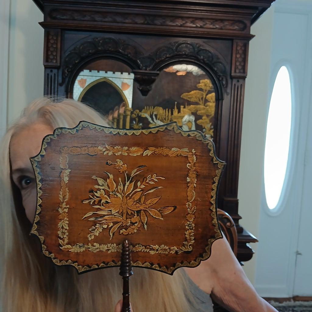 Antique Georgian Hand-Painted Wood Face Screen