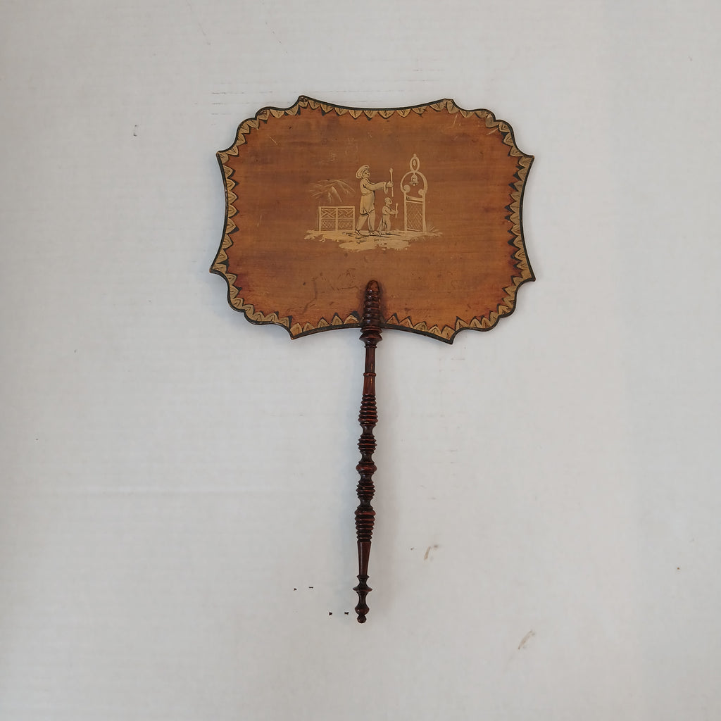 Antique Georgian Hand-Painted Wood Face Screen