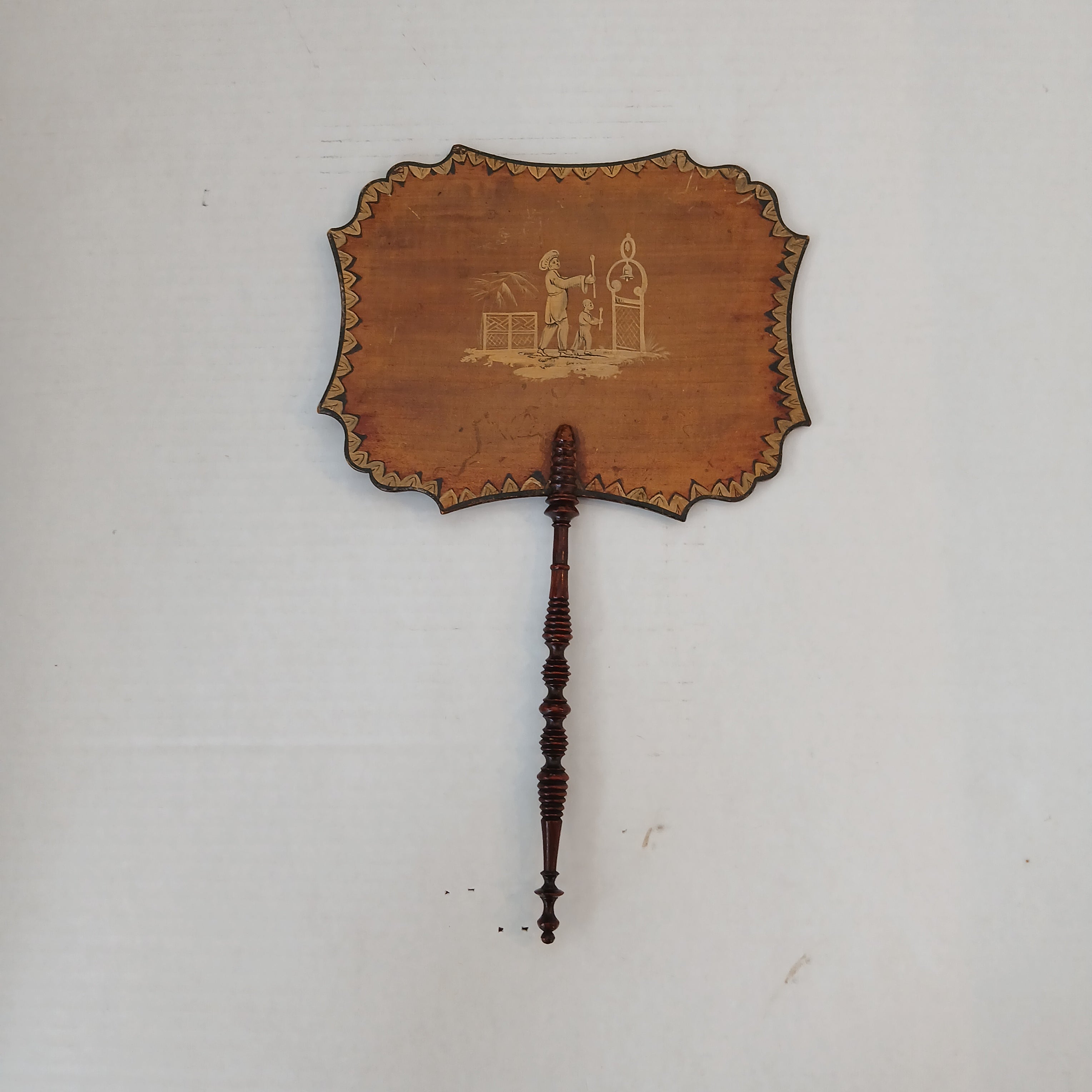 Antique Georgian Hand-Painted Wood Face Screen