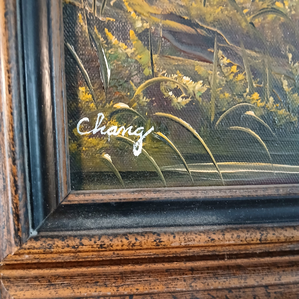 Chinese Junks in a Cove, Evening - a Pair of Oils on Canvas by Chang