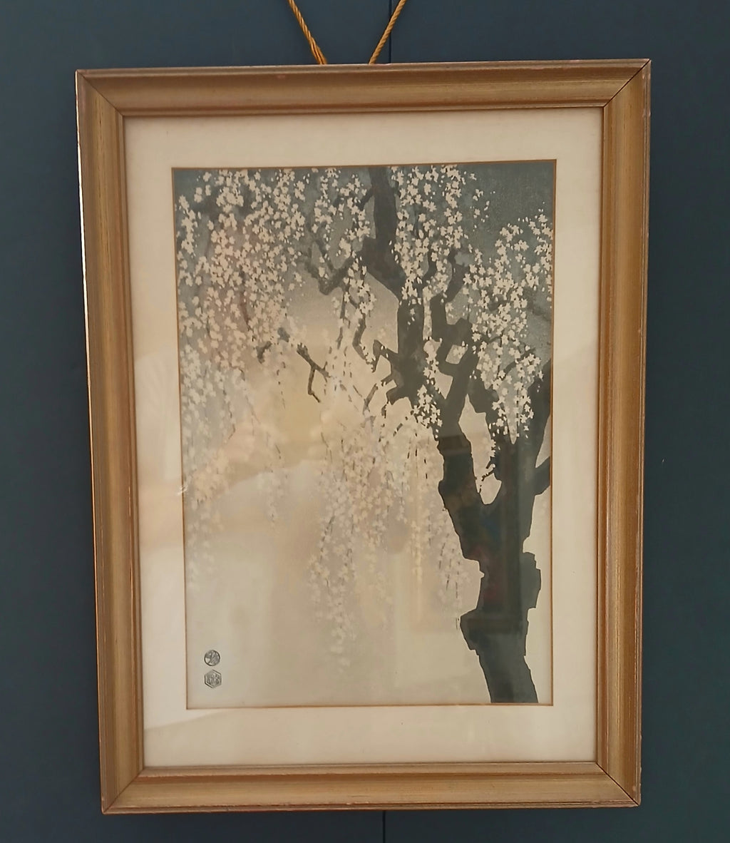 Eiichi Kotozuka Cherry Blossoms Vintage Woodblock Print