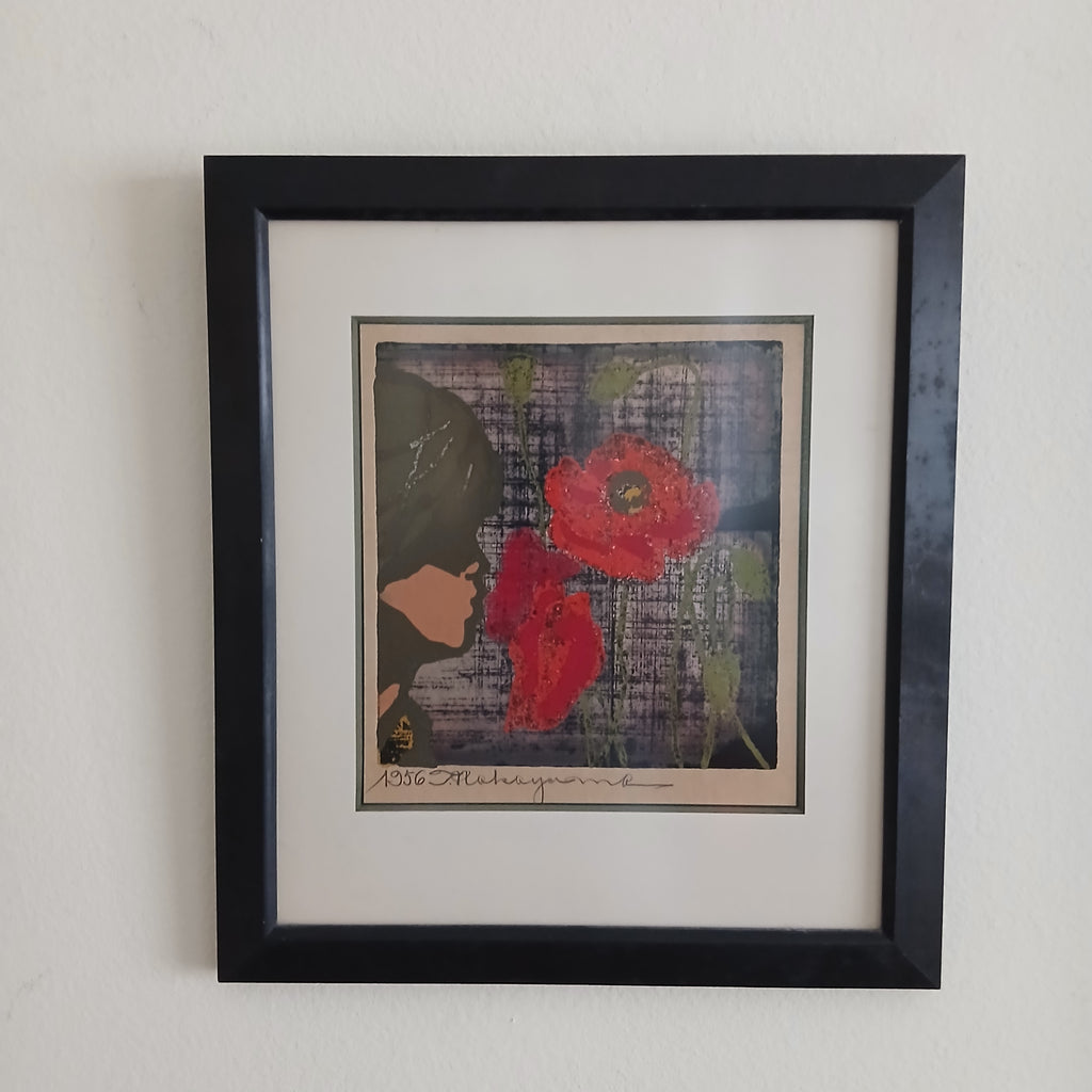 Tadashi Nakayama Child with Poppies 1956 Woodblock Print