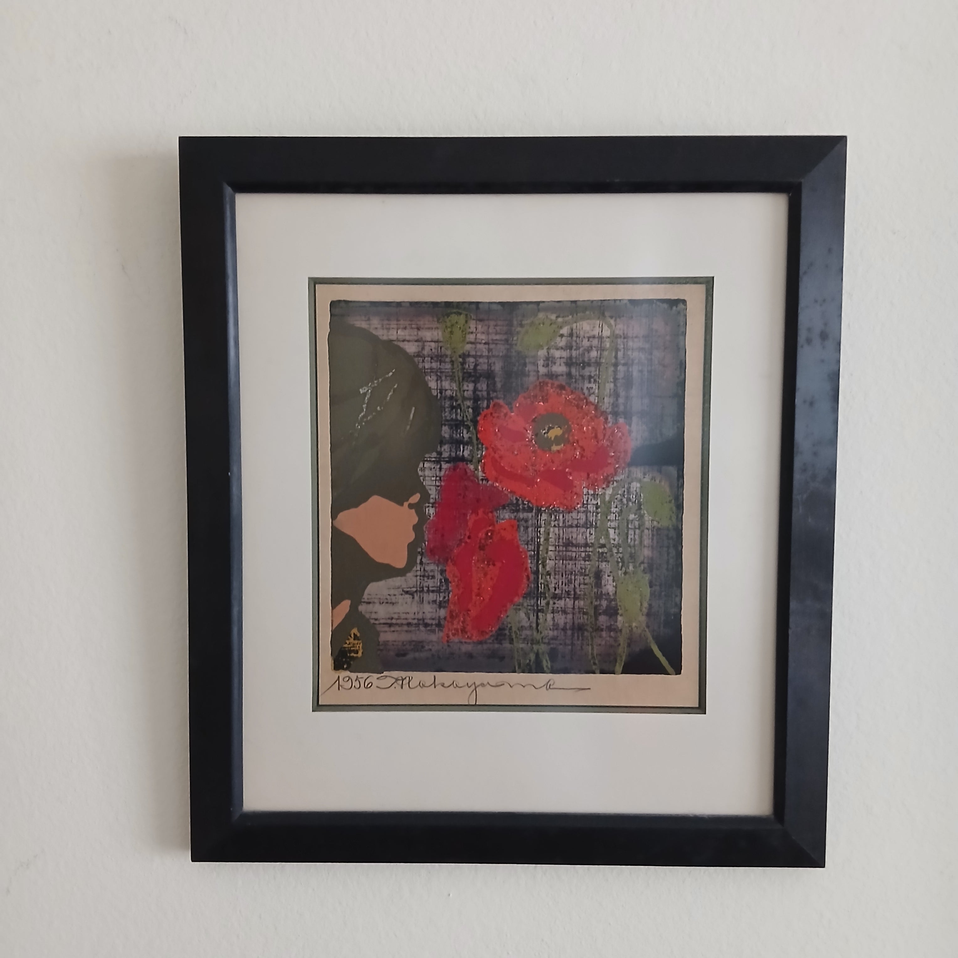 Tadashi Nakayama Child with Poppies 1956 Woodblock Print