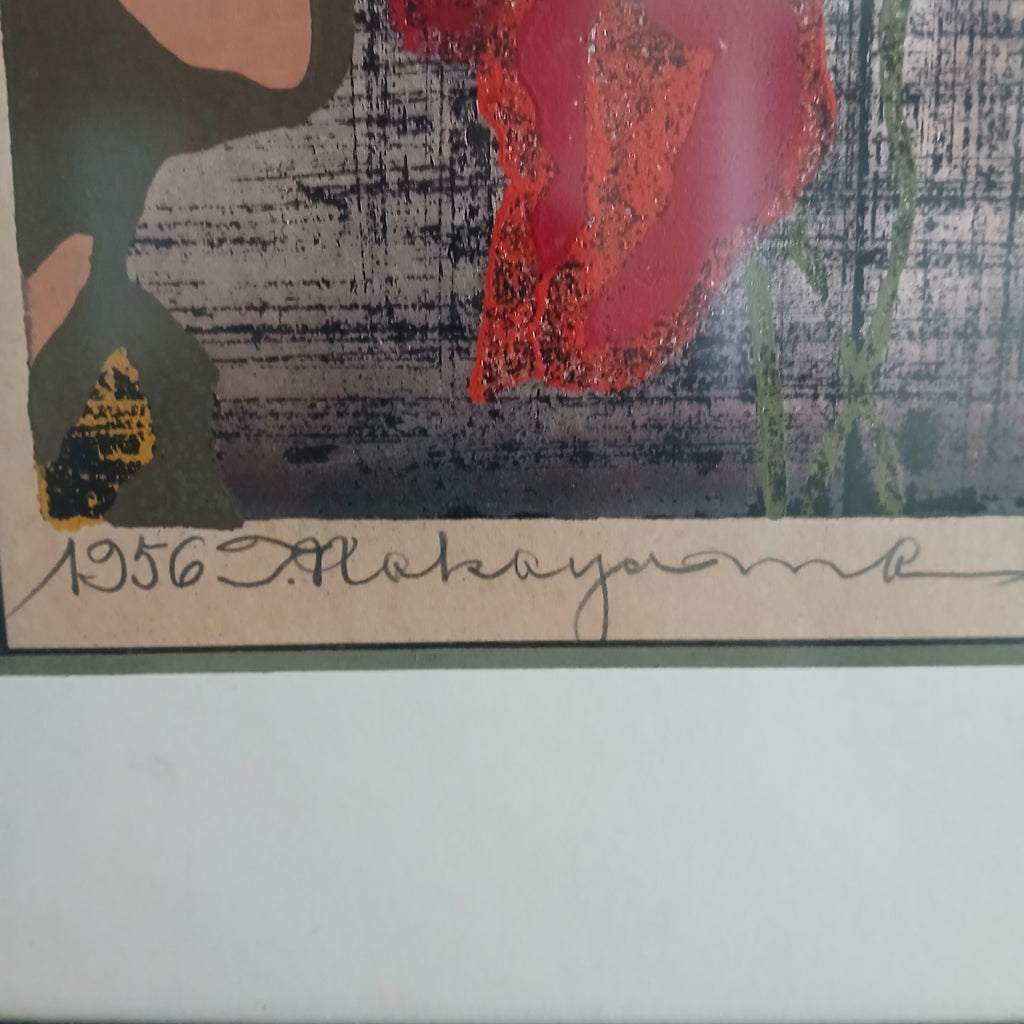 Tadashi Nakayama Child with Poppies 1956 Woodblock Print
