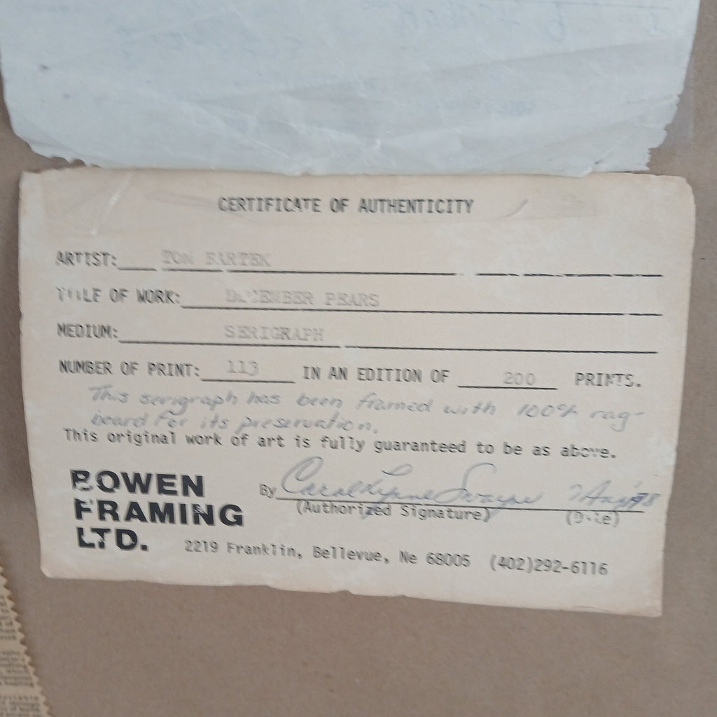 1976 Serigraph - December Pears - by Tom Bartek 1932-2024