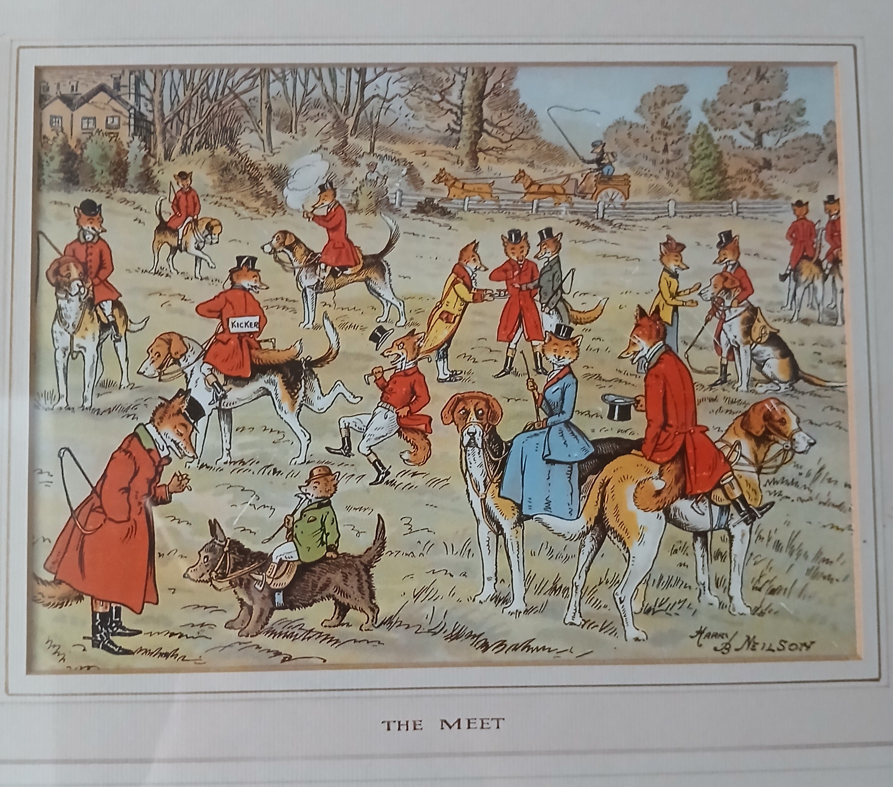 Pair of Harry B. Neilson Comical Fox Hunt Prints FREE SHIPPING!
