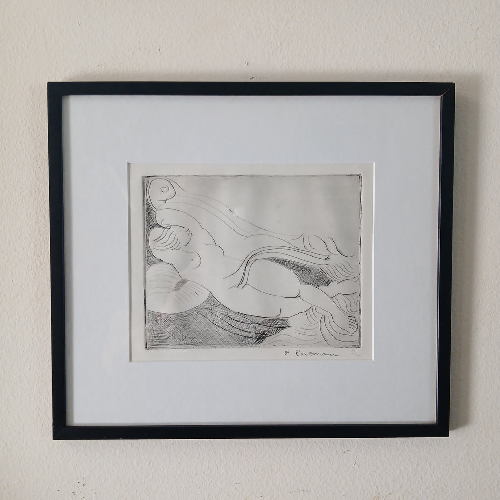 Sensuous Nude Engraving signed E. Reesman 1970s FREE SHIPPING!