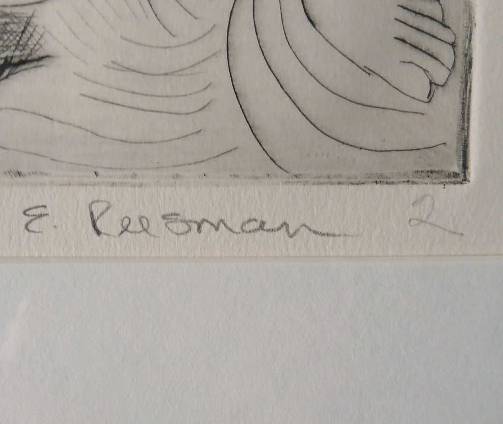 Sensuous Nude Engraving signed E. Reesman 1970s FREE SHIPPING!