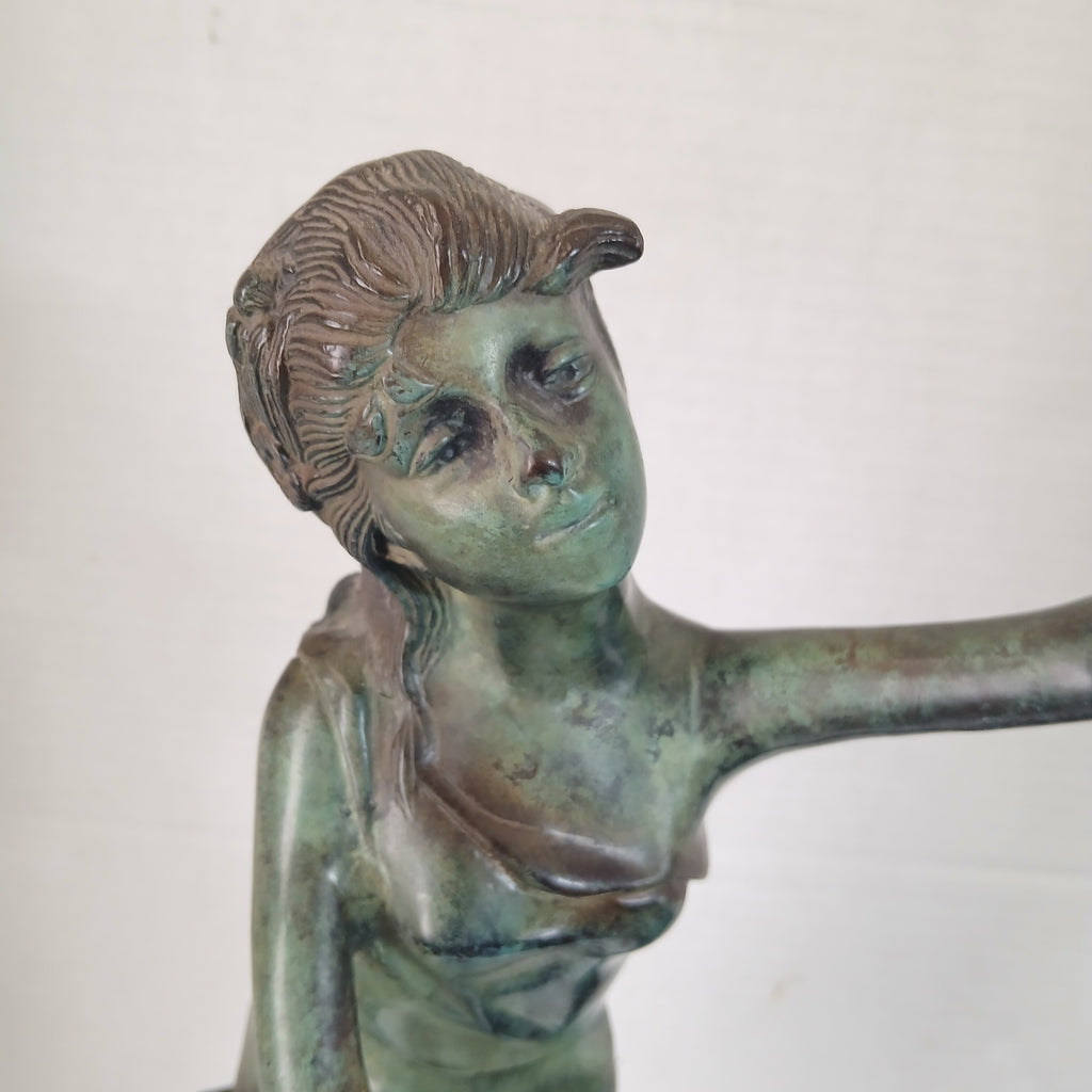 Art Nouveau Style Bronze Sculpture Young Girl With Her Birds FREE SHIPPING!