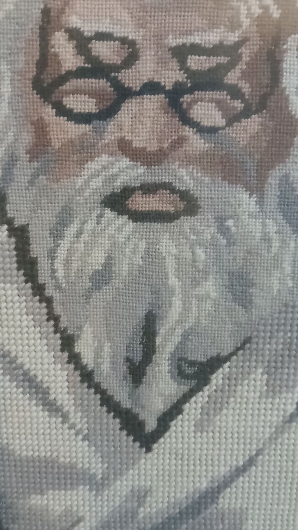 Large Vintage Judaic Needlepoint Rabbi Perusing Megilat Ester Scroll