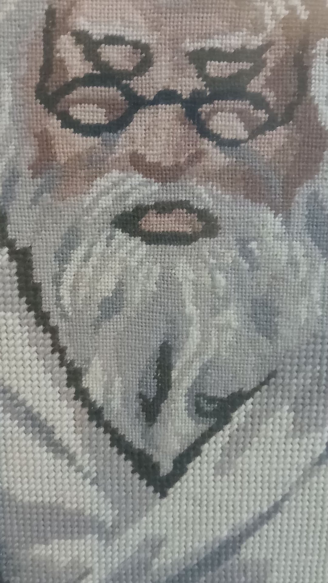 Large Vintage Judaic Needlepoint Rabbi Perusing Megilat Ester Scroll