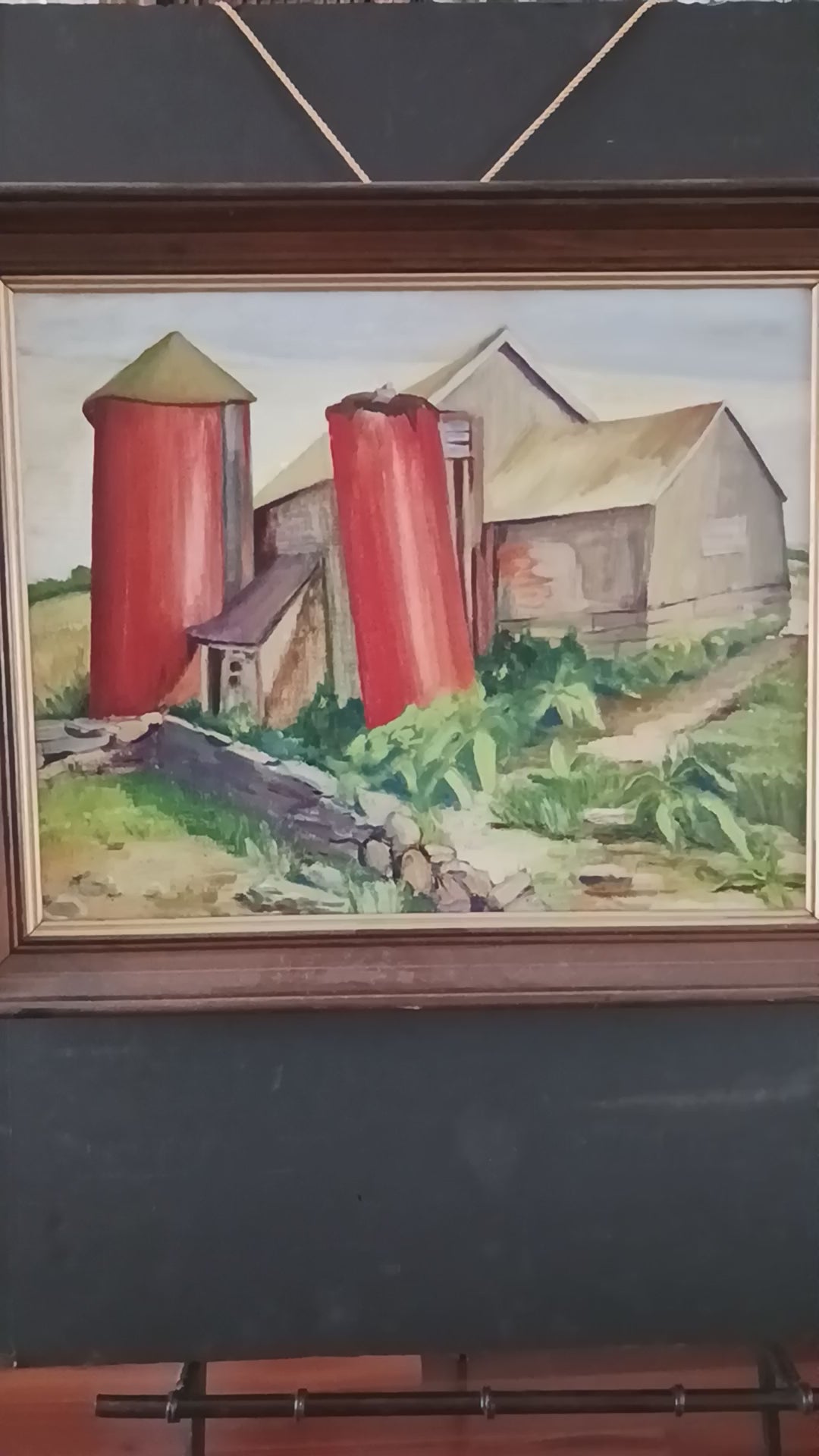 Red Silos - Oil by Charlotte Smith-Douglas, 1938- Listed Rhode Island Artist