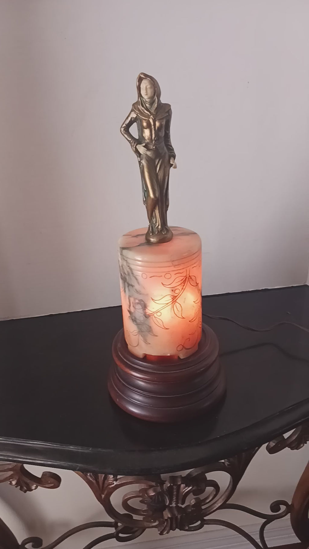 Rare Bronze and Alabaster Art Deco Figural Lamp