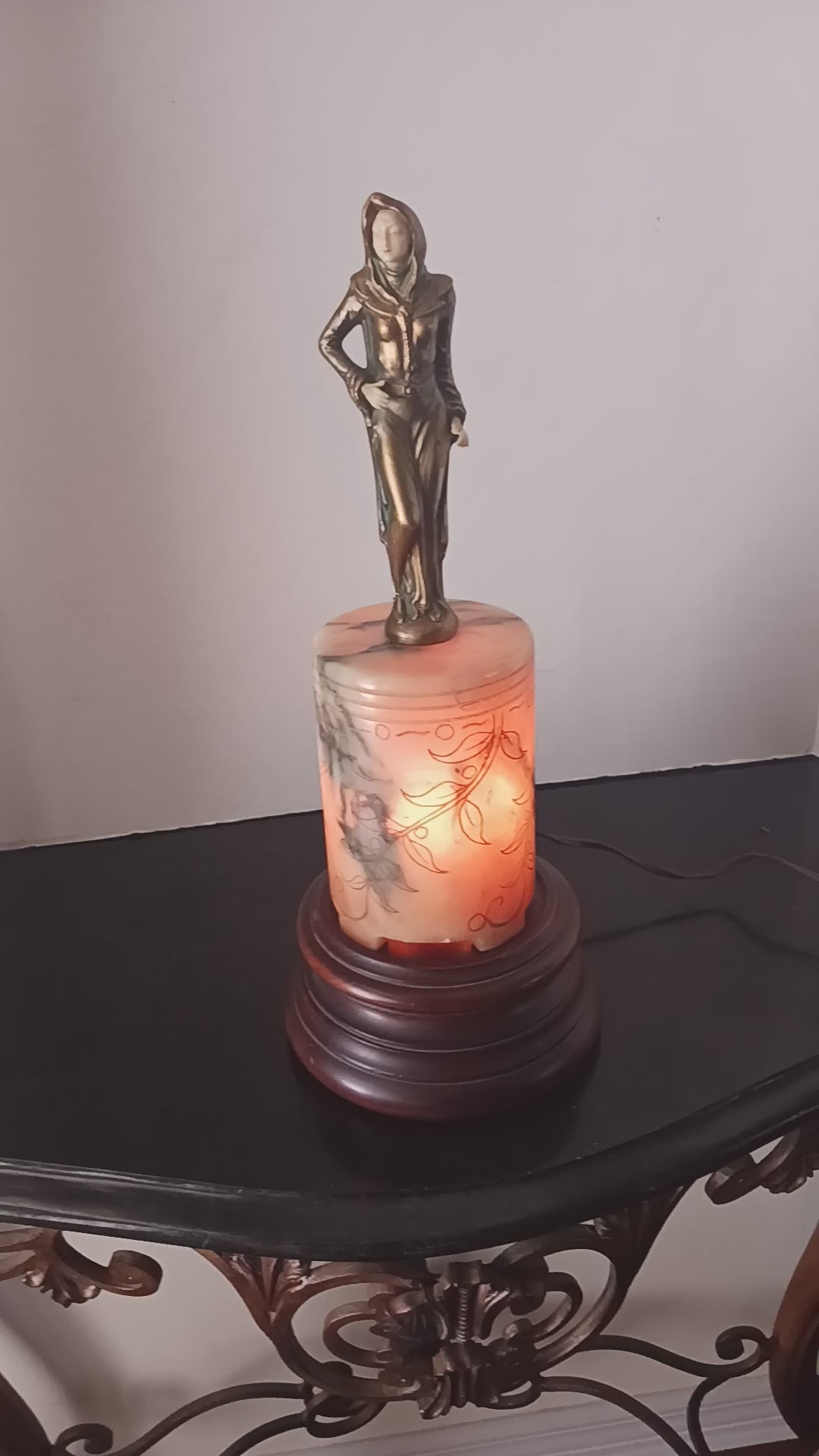 Rare Bronze and Alabaster Art Deco Figural Lamp