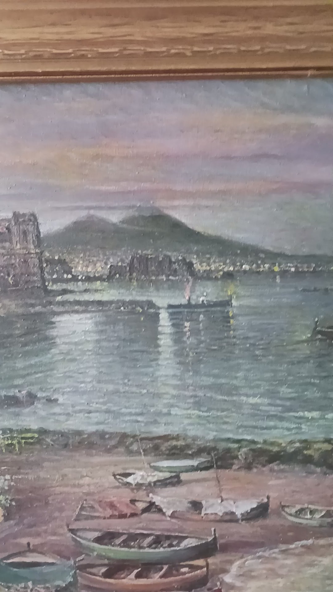 Night on the Bay of Naples - o/c F. Castigliano, Listed Italian Mid-Century