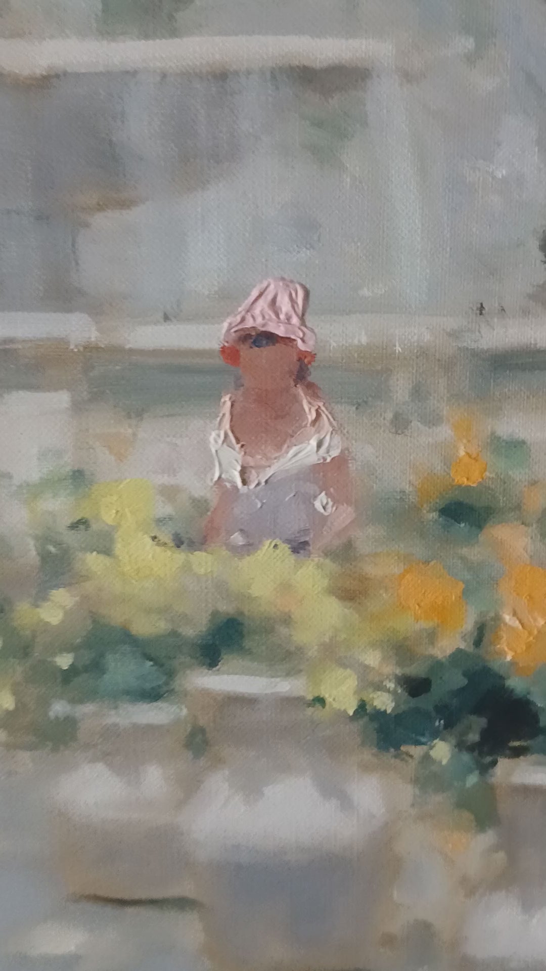 Andre Gisson - The Garden Fountain - Oil on Canvas 1960s 24" x 12"