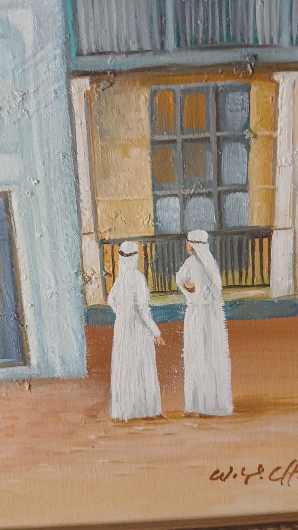 Scene in a Middle Eastern Town Signed Oil on Canvas, 1983