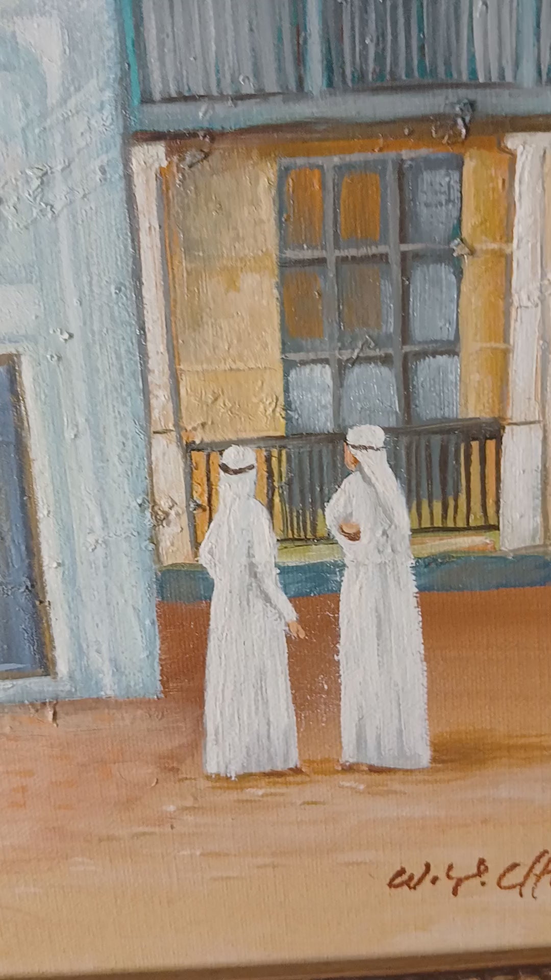 Scene in a Middle Eastern Town Signed Oil on Canvas, 1983
