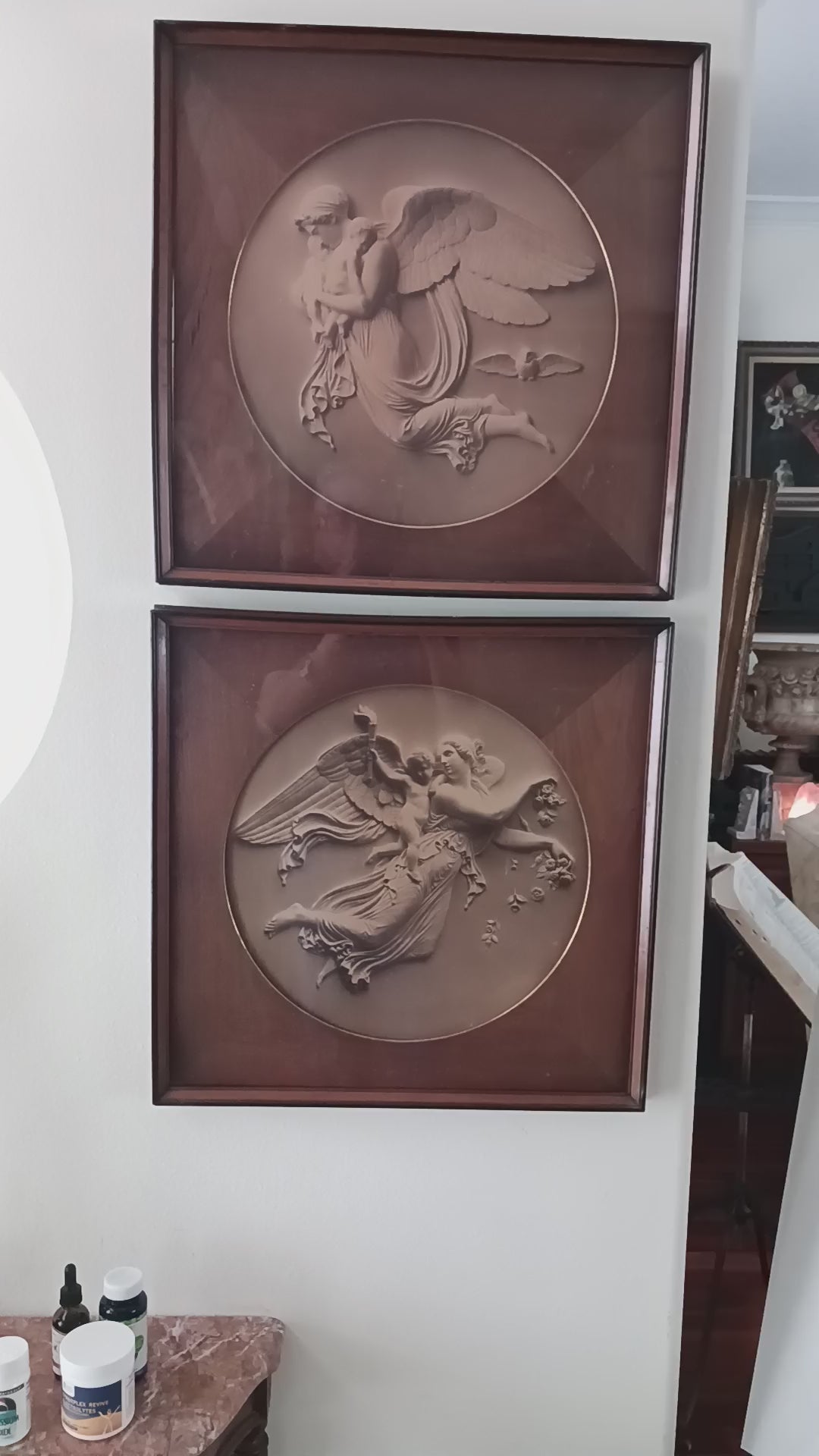 Thorvaldsen - Day and Night - Fine Lithographs in Magnificent Walnut Frames 1897