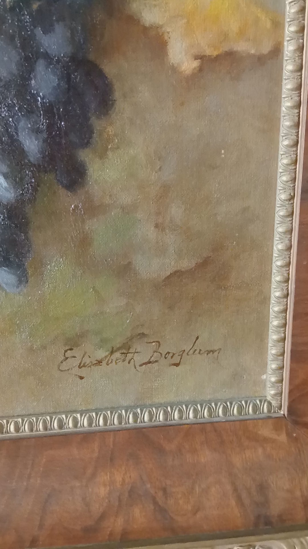 Hanging Grapes Oil on Board Painting by Elizabeth Borglum 1848-1922