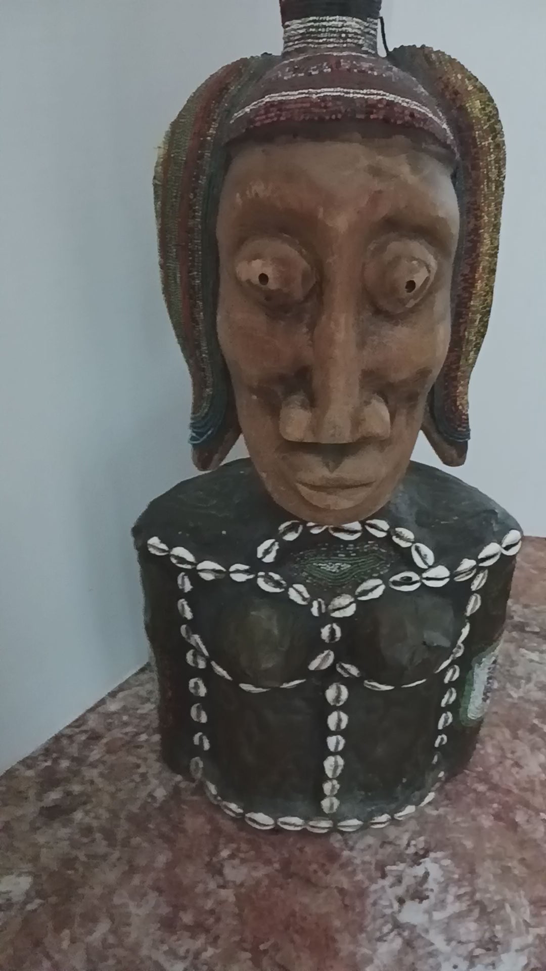 Stunning West African Bust - Wood, Metal, Beads, and Cowrie Shells Early 20th C.