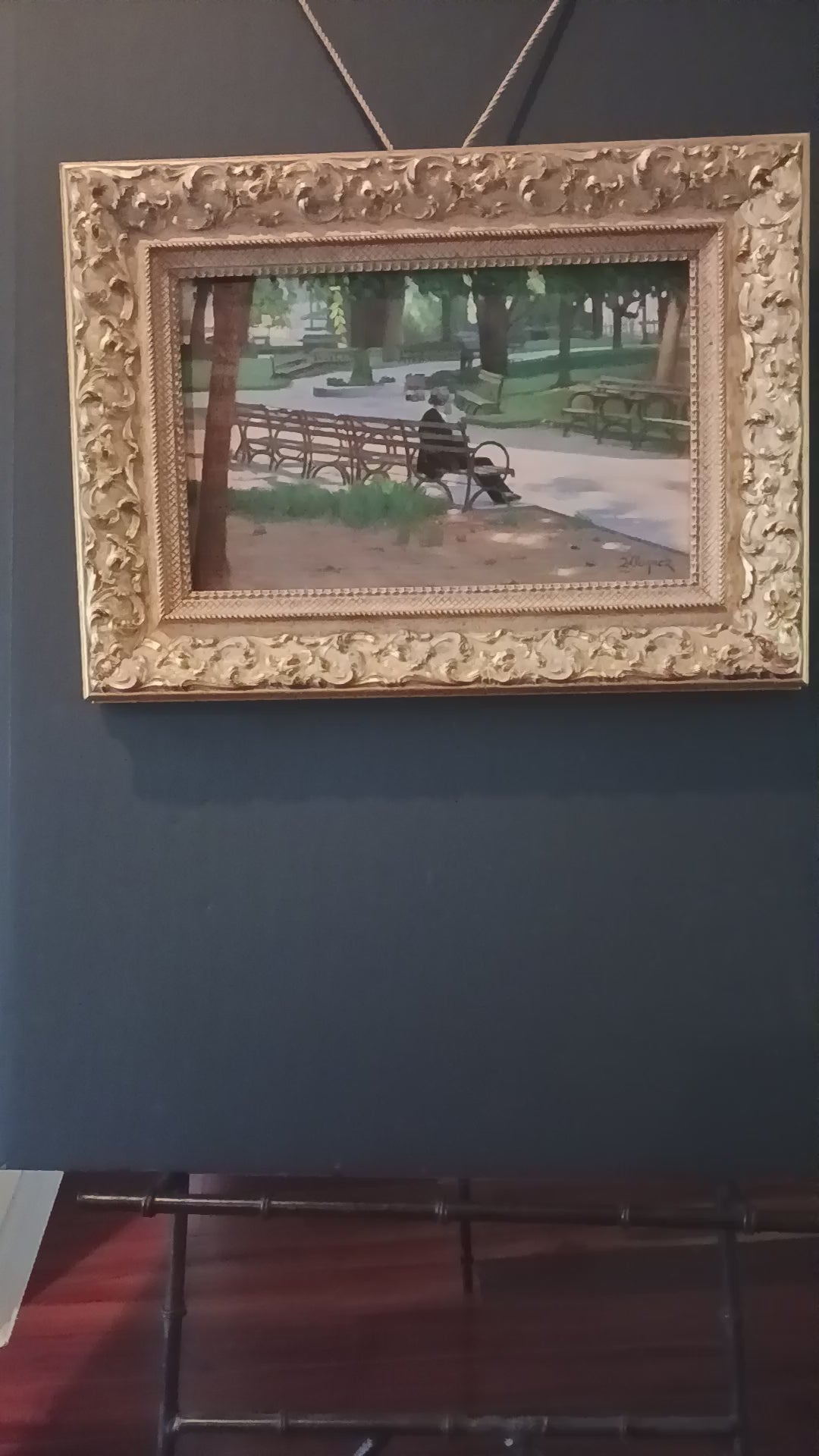 Park Near the Flat Iron Building NYC - Oil on mahogany panel By Thomas Wagner